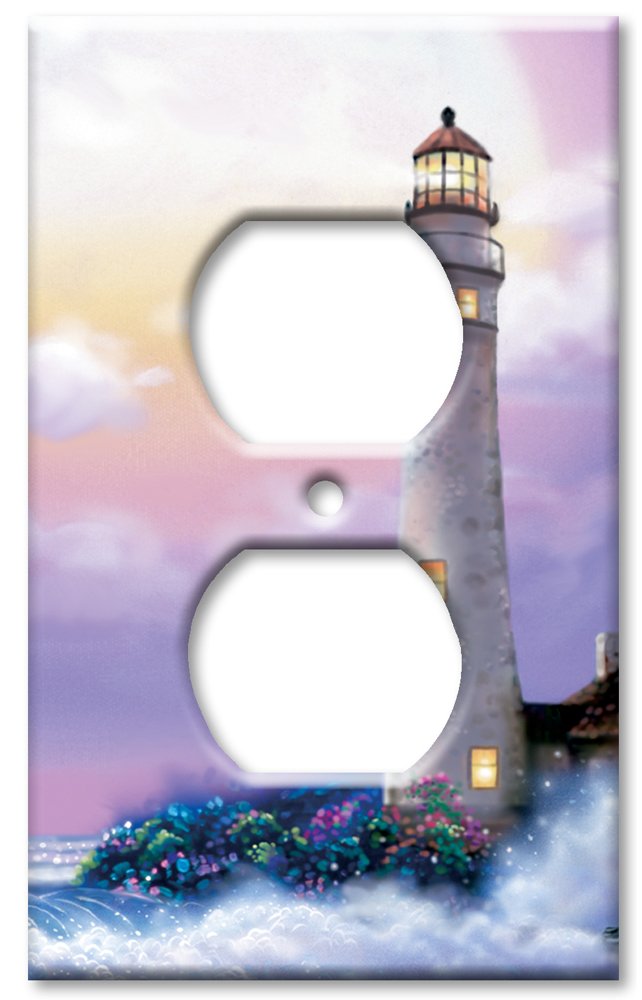 Decorative Metal Wall Plate - Lighthouse of Dreams Art Outlet Cover - Handcrafted in USA - Perfect for Coastal, Nautical & Beach House Decor
