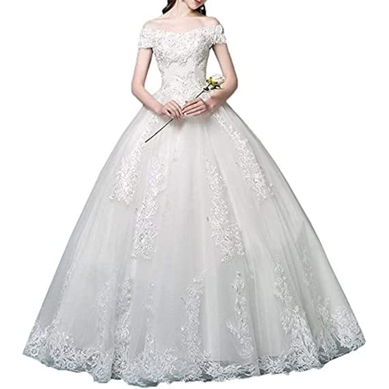 2023 Off The Shoulder Princess Wedding Dress for Bride - Elegant Lace Applique Ball Gown for Women | Perfect for Church Ceremony, Beach Wedding & Formal Reception