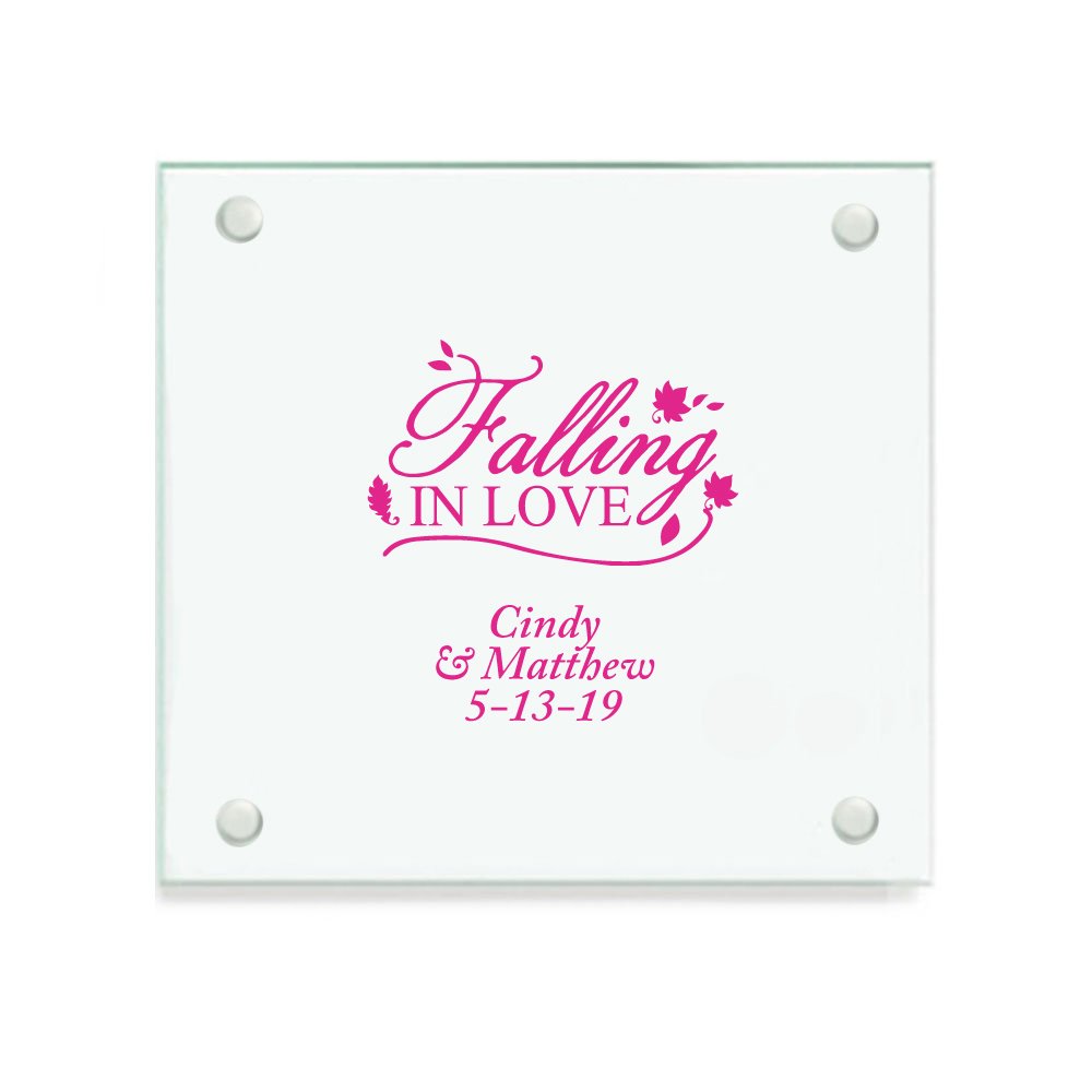 Custom Printed Glass Coasters Set of 24 - Romantic Fuchsia Heart Design - Personalized Drink Coasters for Wedding, Anniversary & Home Decor - Elegant Bar & Tabletop Accessories
