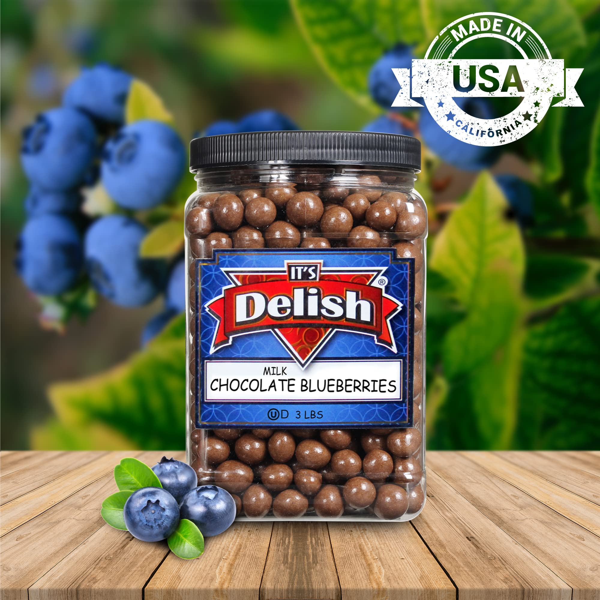 Gourmet Milk Chocolate Covered Blueberries – 3 LBS Bulk Jumbo Jar by It's Delish | Kosher Dairy Chocolate Coated Dried Fruit Snacks | Perfect for Parties, Gifts, Desserts & Healthy Snacking