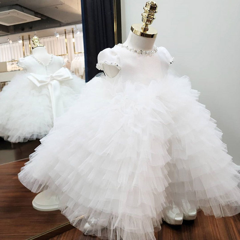 Adorable Baby Girl Puffy White Princess Dress for Birthday Party & Special Occasions | Toddler Formal Wear, Christening Gown, Photo Shoot Outfit