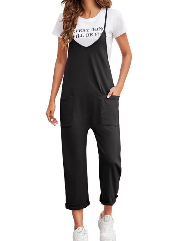 Dokotoo Women's Casual Sleeveless Jumpsuit - V Neck Adjustable Spaghetti Strap Romper with Pocket | Summer Beach Wear, Lounge Outfit, Vacation Dress