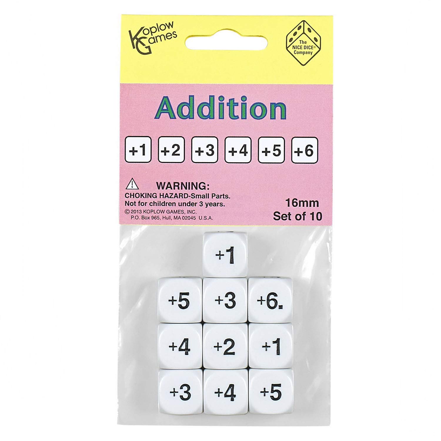 Koplow 10-Piece 16mm Addition Dice Set - Fun Math Learning Games for Kids