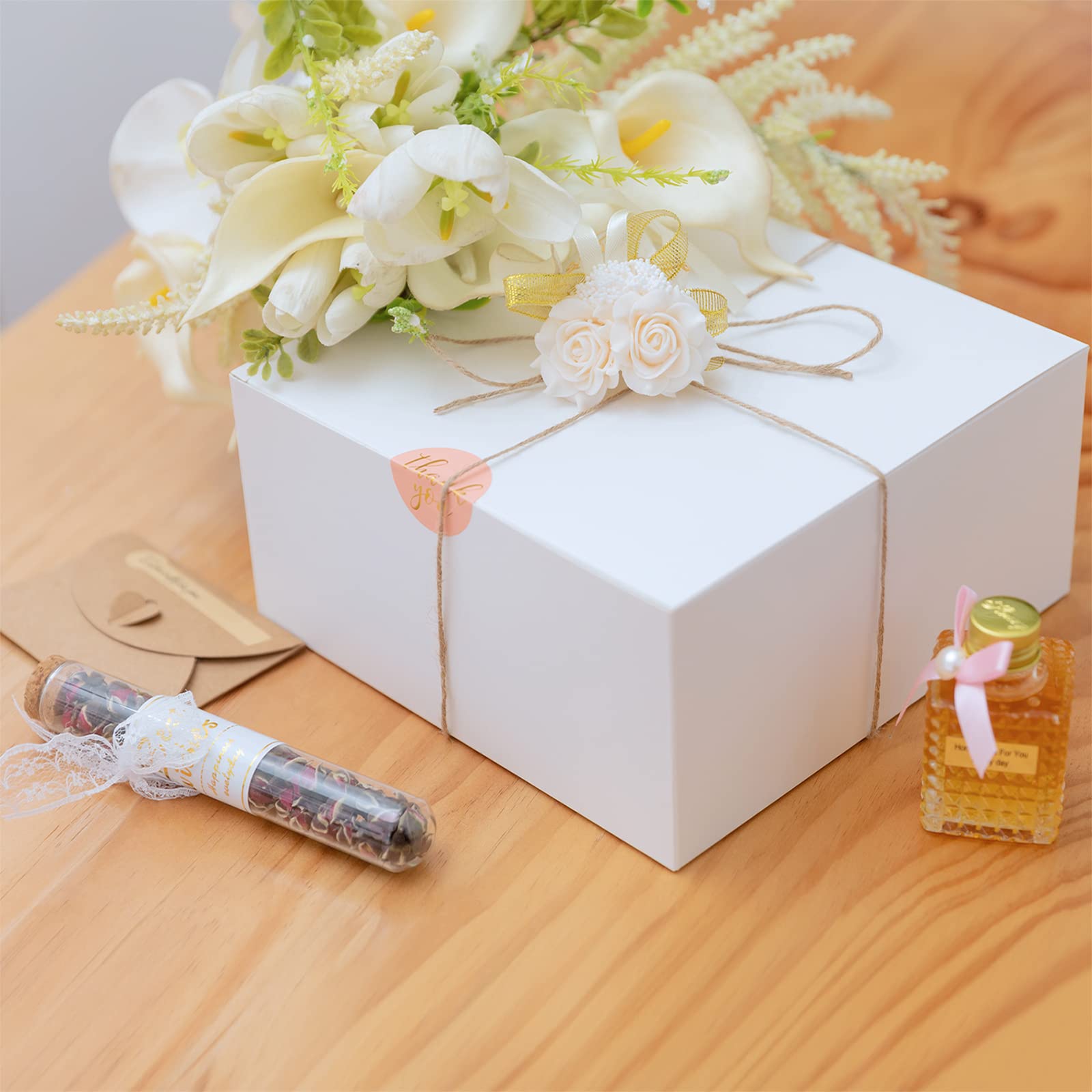 YUEFANBOX 8.84 Inches White Paper Gift Boxes with Lids - 12 Pack Bulk Bridesmaid Proposal Boxes, Birthday Party Favors, Wedding Favors | Easy Assemble Gift Packaging for Jewelry, Candles, Small Gifts
