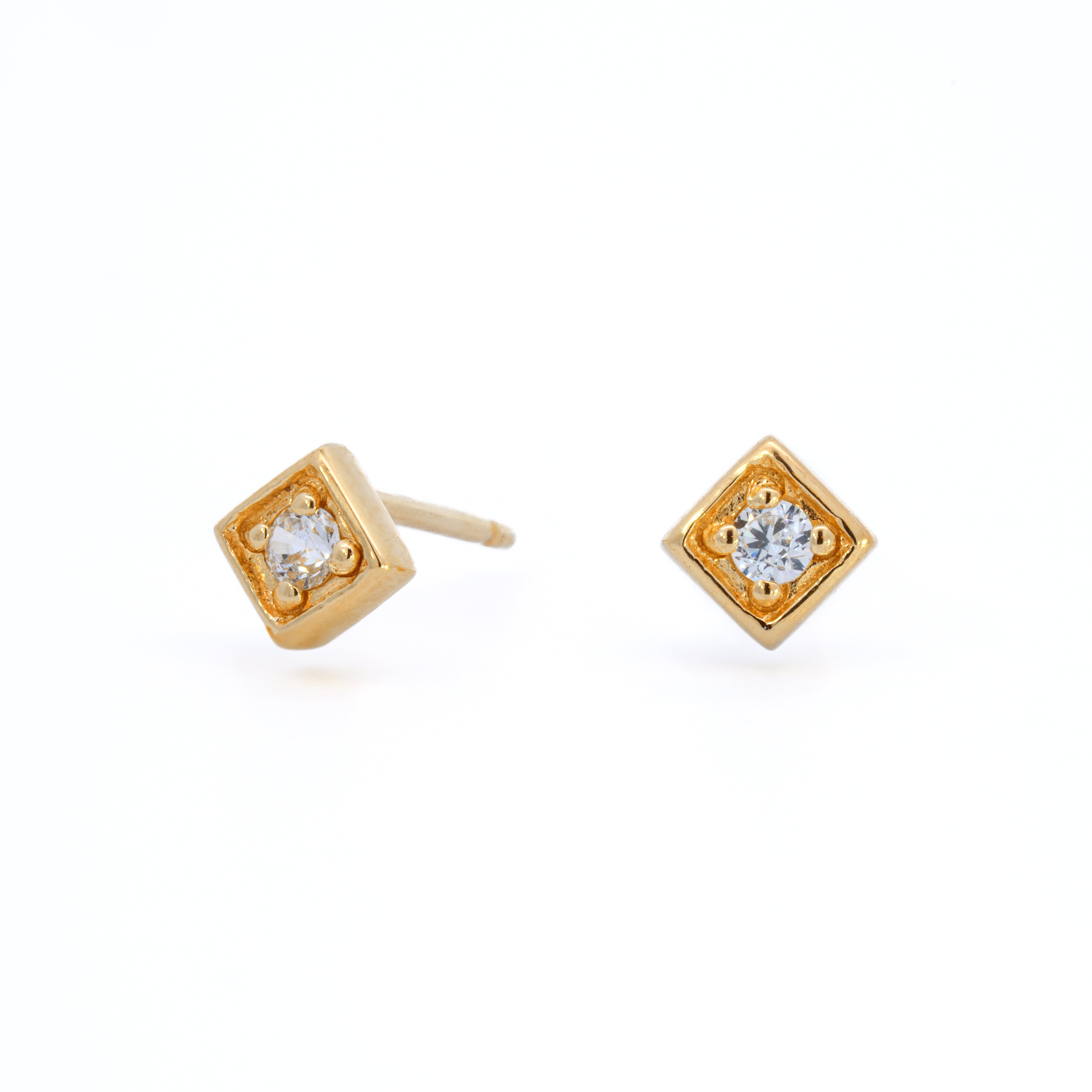 14K Gold Plated Diamond Shaped CZ Stud Earrings for Women - Perfect for Parties, Weddings & Everyday Elegance