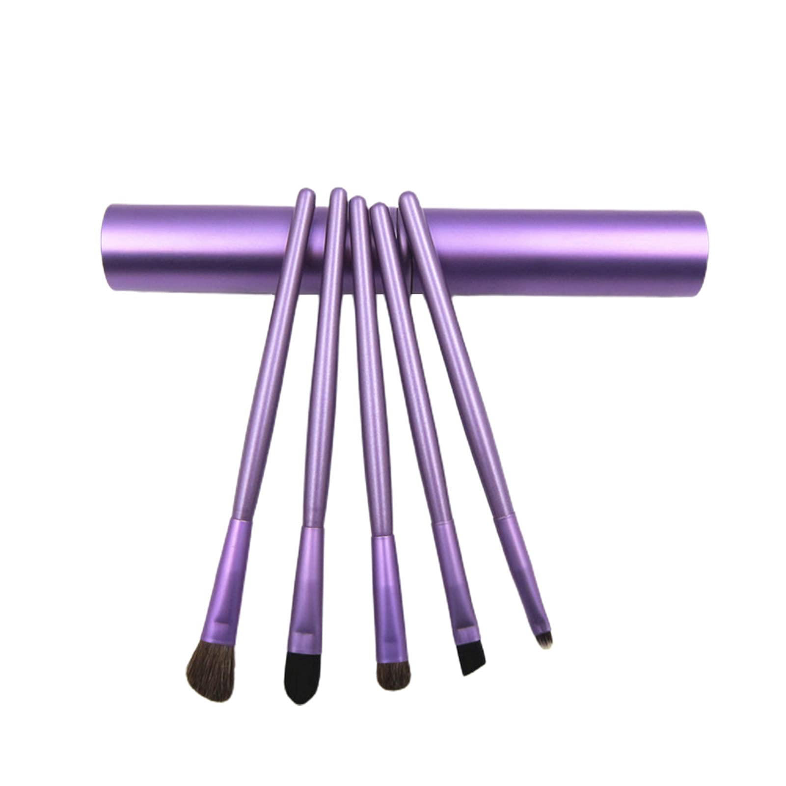 Professional 5-Piece Makeup Brush Set - Soft Bristles, Aluminum Tube Handle for Eyeshadow & Eyeliner | Portable Travel Beauty Kit (Purple) | Perfect for On-the-Go Makeup Application & Touch-Ups
