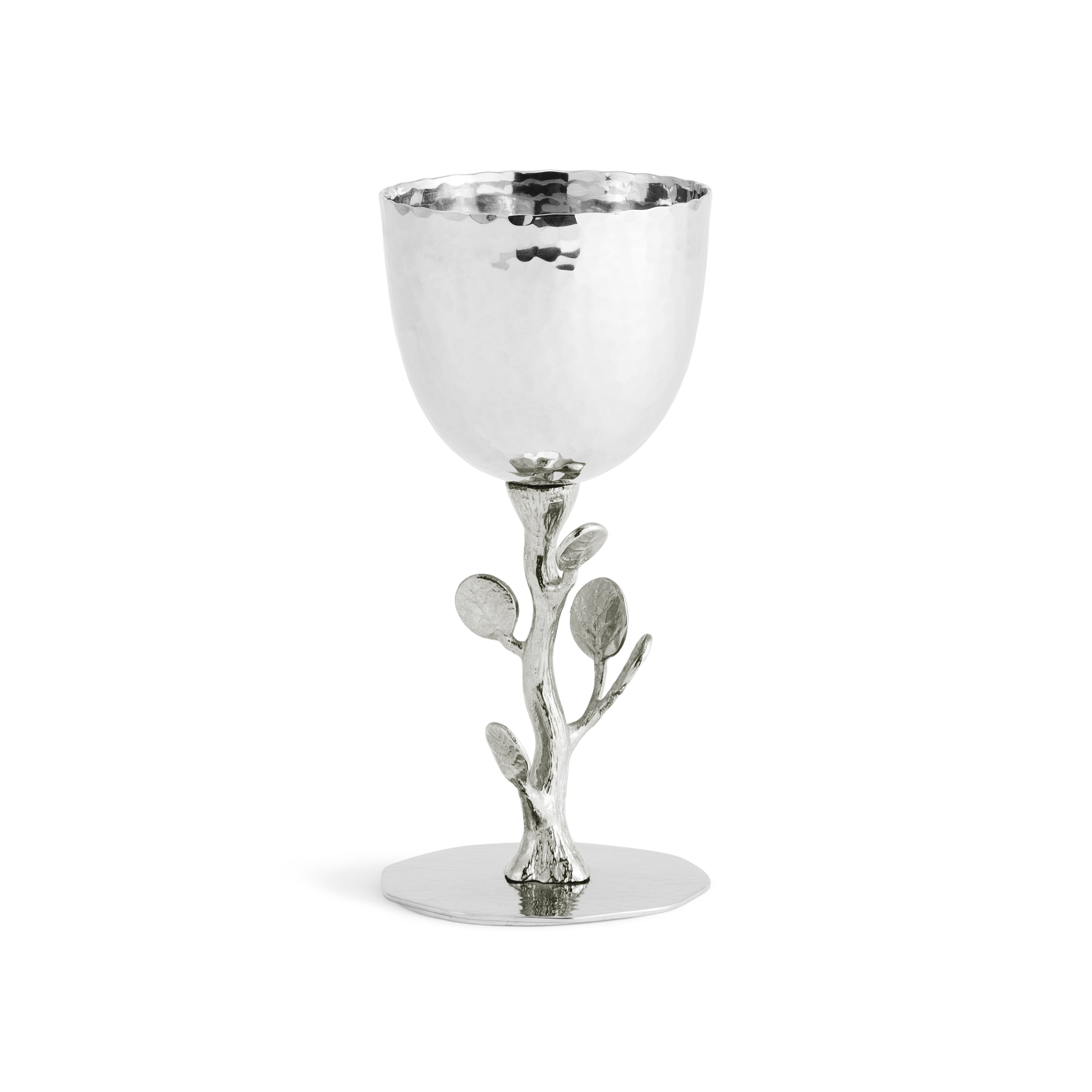 Handmade Botanical Leaf Design Kiddush Cup - Elegant Silver Plated Jewish Ritual Wine Goblet for Shabbat, Holidays & Special Ceremonies