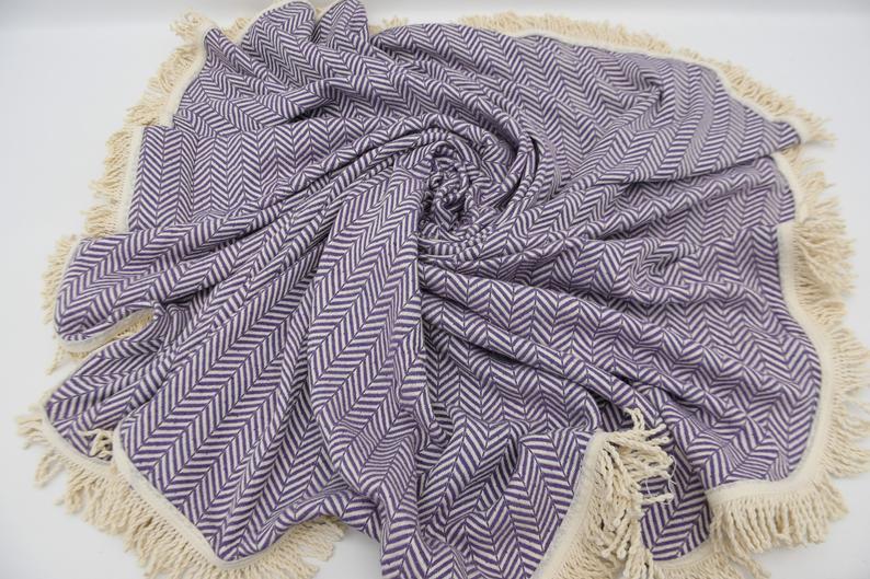 100% Cotton Round Beach Towel in Deep Purple - Soft & Absorbent for Pool, Beach, Yoga & Picnics
