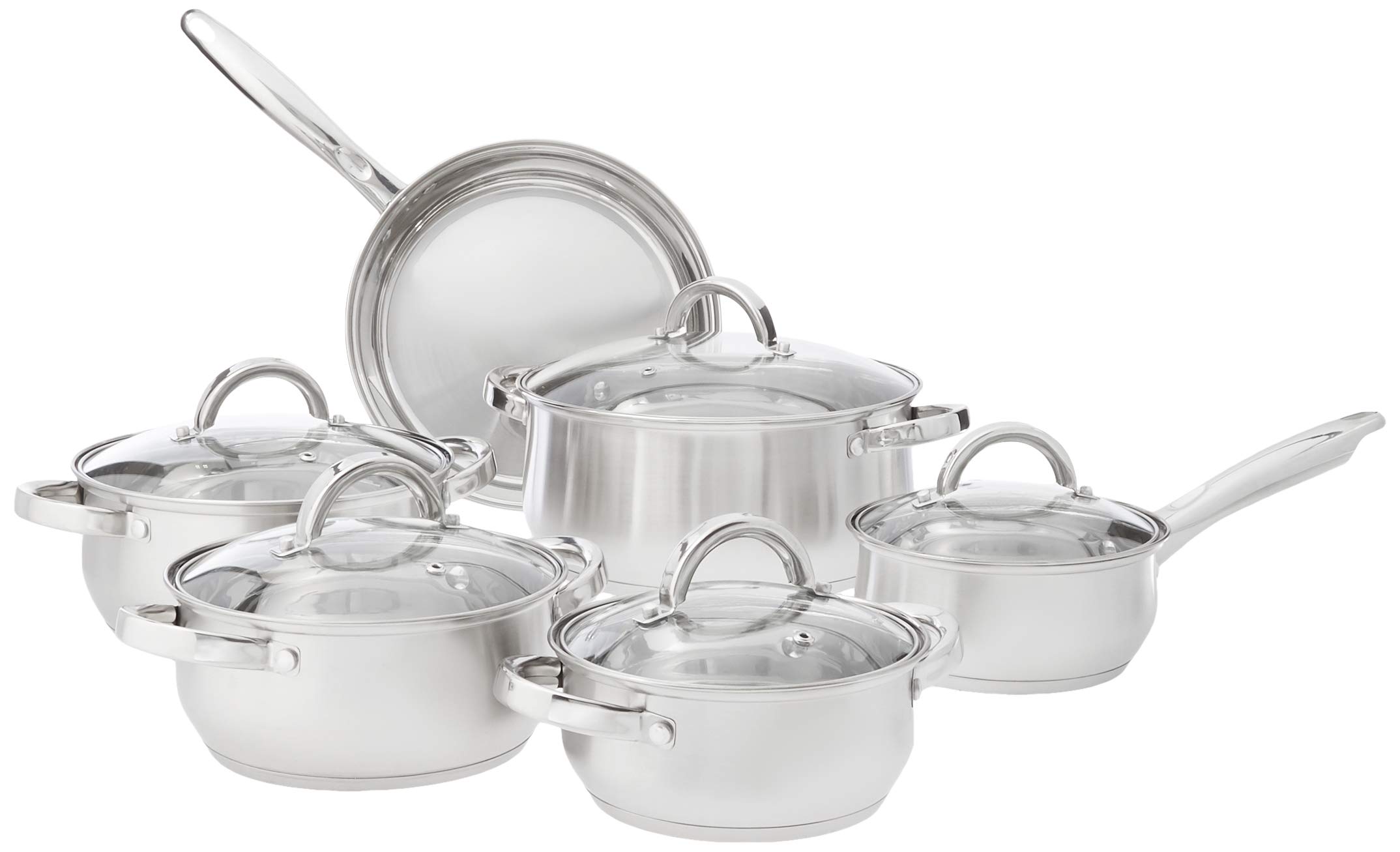 Heim Concept 12-Piece Stainless Steel Cookware Set - Silver | Nonstick Pots & Pans for Induction Cooking, Oven Safe to 500°F | Perfect for Home Chefs, Professional Kitchens & Gift Giving