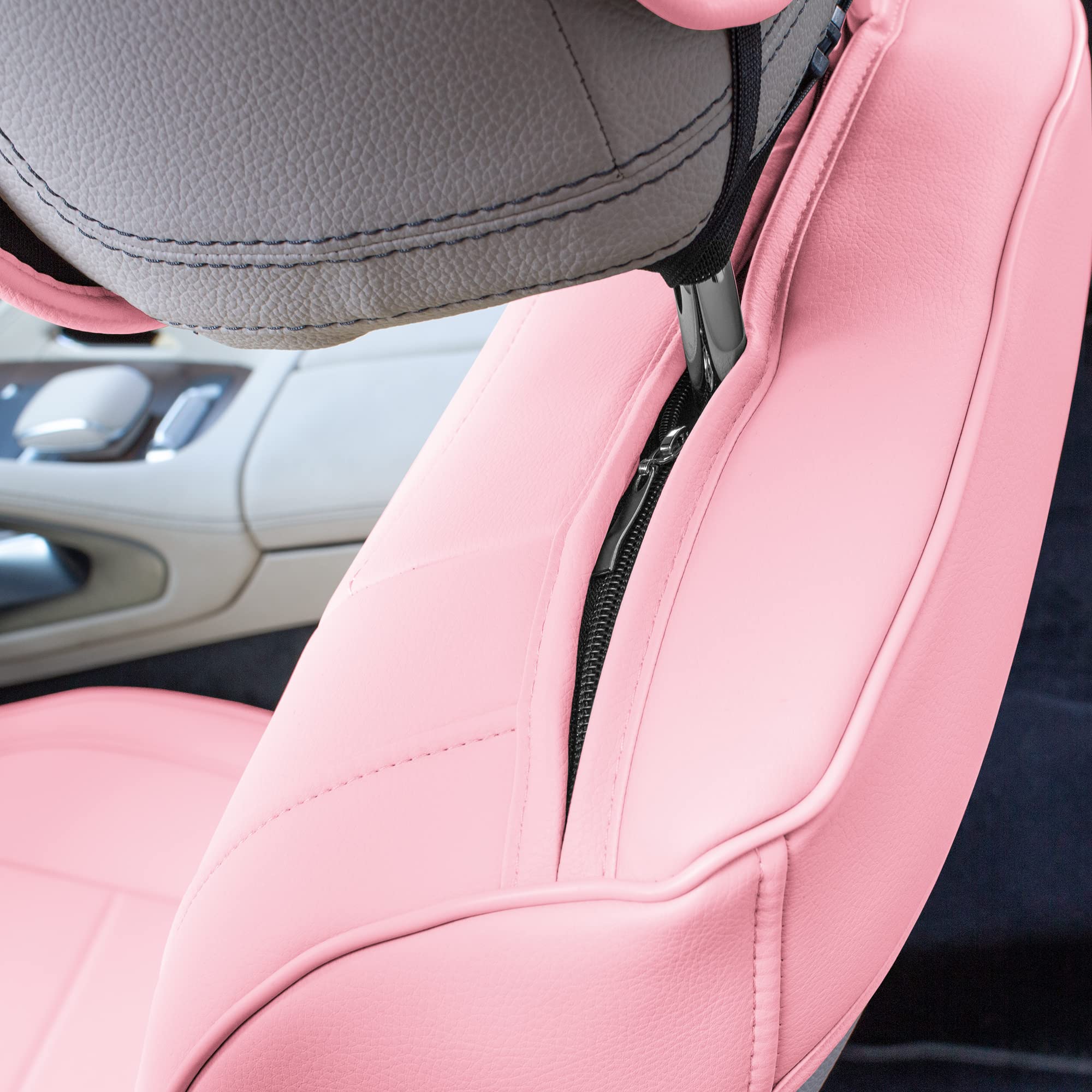 TLH Grande70 Luxe Faux Leather Pink Car Seat Cover Cushion - 2 Pack Waterproof Universal Fit Seat Covers for Cars, Trucks & SUVs | Soft Comfort & Stylish Protection for Daily Commute & Road Trips