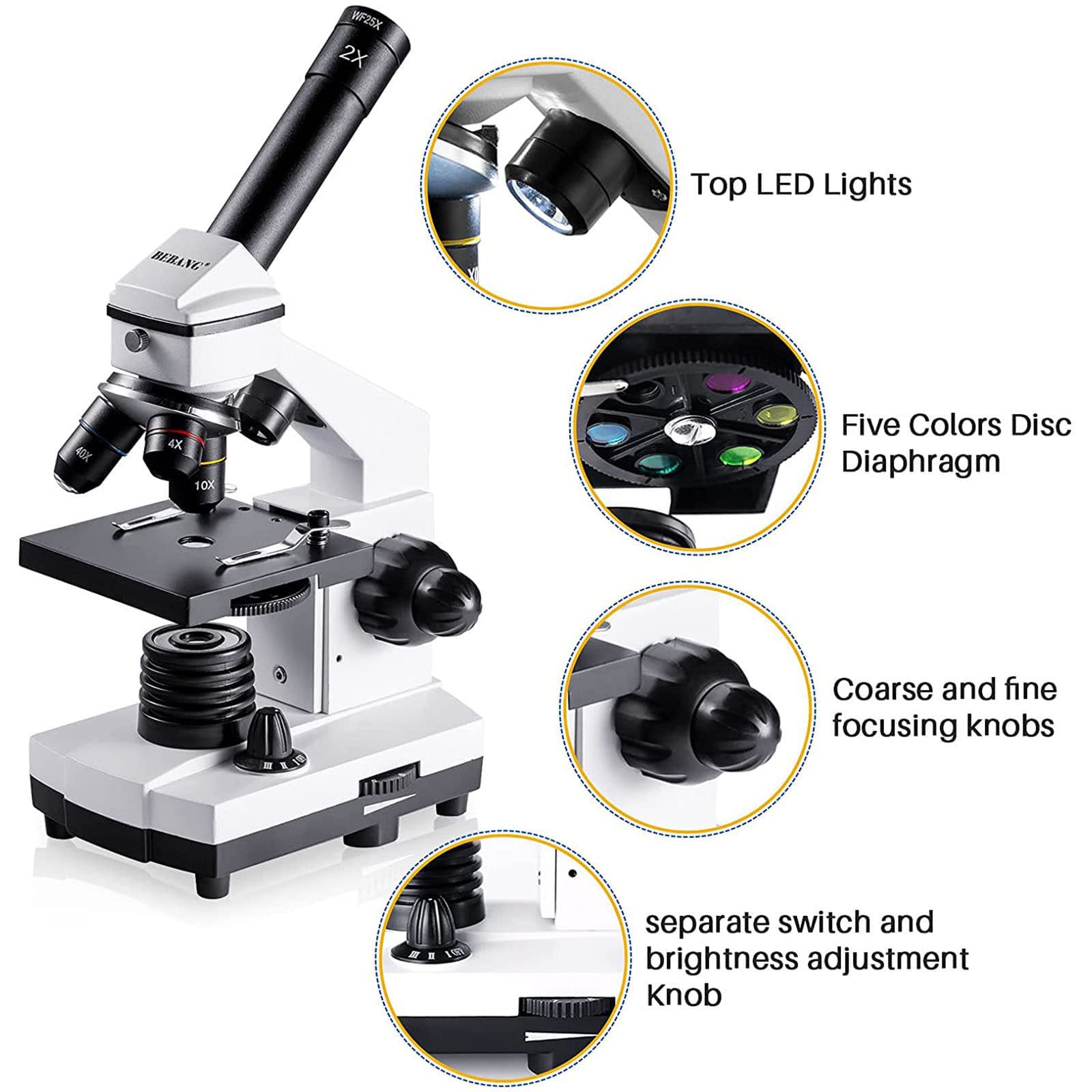 2000x Compound Microscope for Adults & Kids - Dual LED Illumination Microscope for Students, Home School & Laboratory Use - Science Education Microscope for Biology, Chemistry & Home Learning Experiments