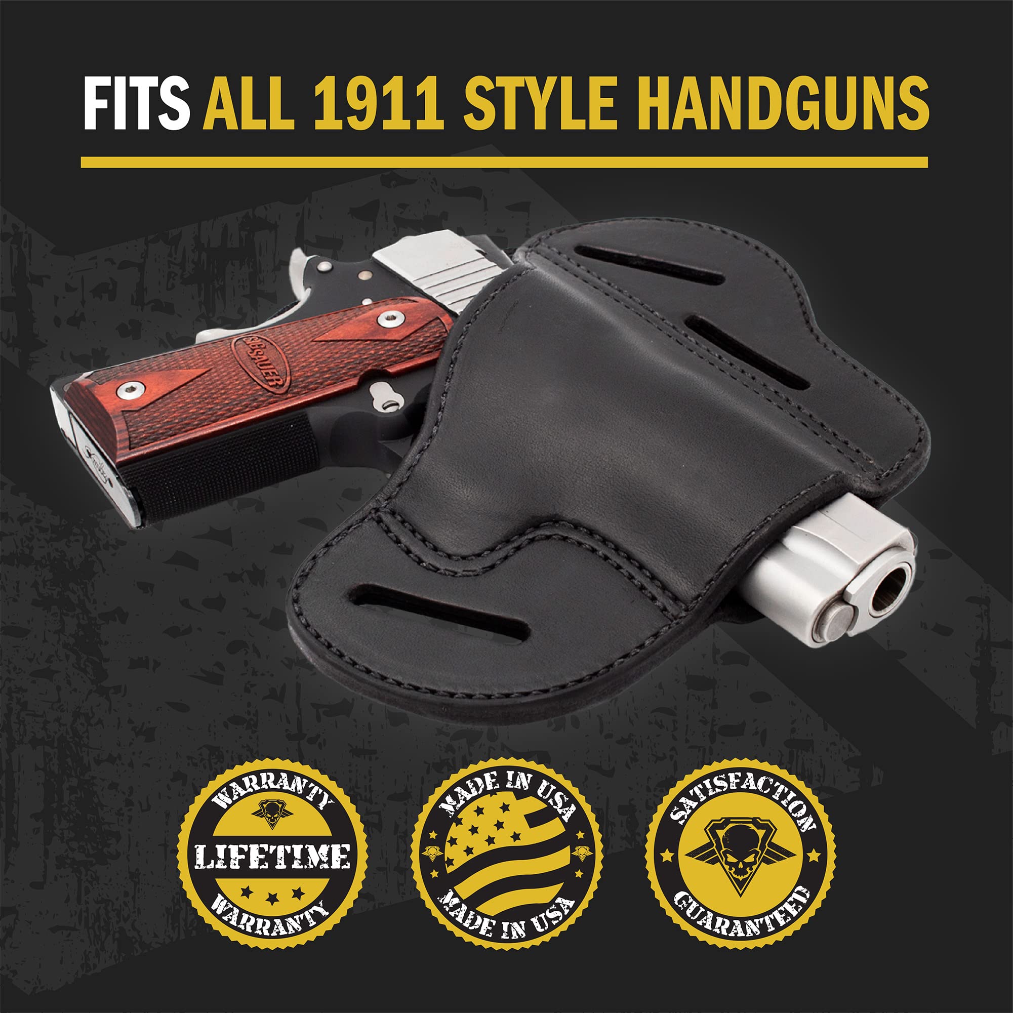 Relentless Tactical Premium Leather Gun Holster for 1911 Handguns - 3 Slot Pancake Style Belt Holster | Handcrafted in USA | Perfect for Concealed Carry, Range Training & Outdoor Activities