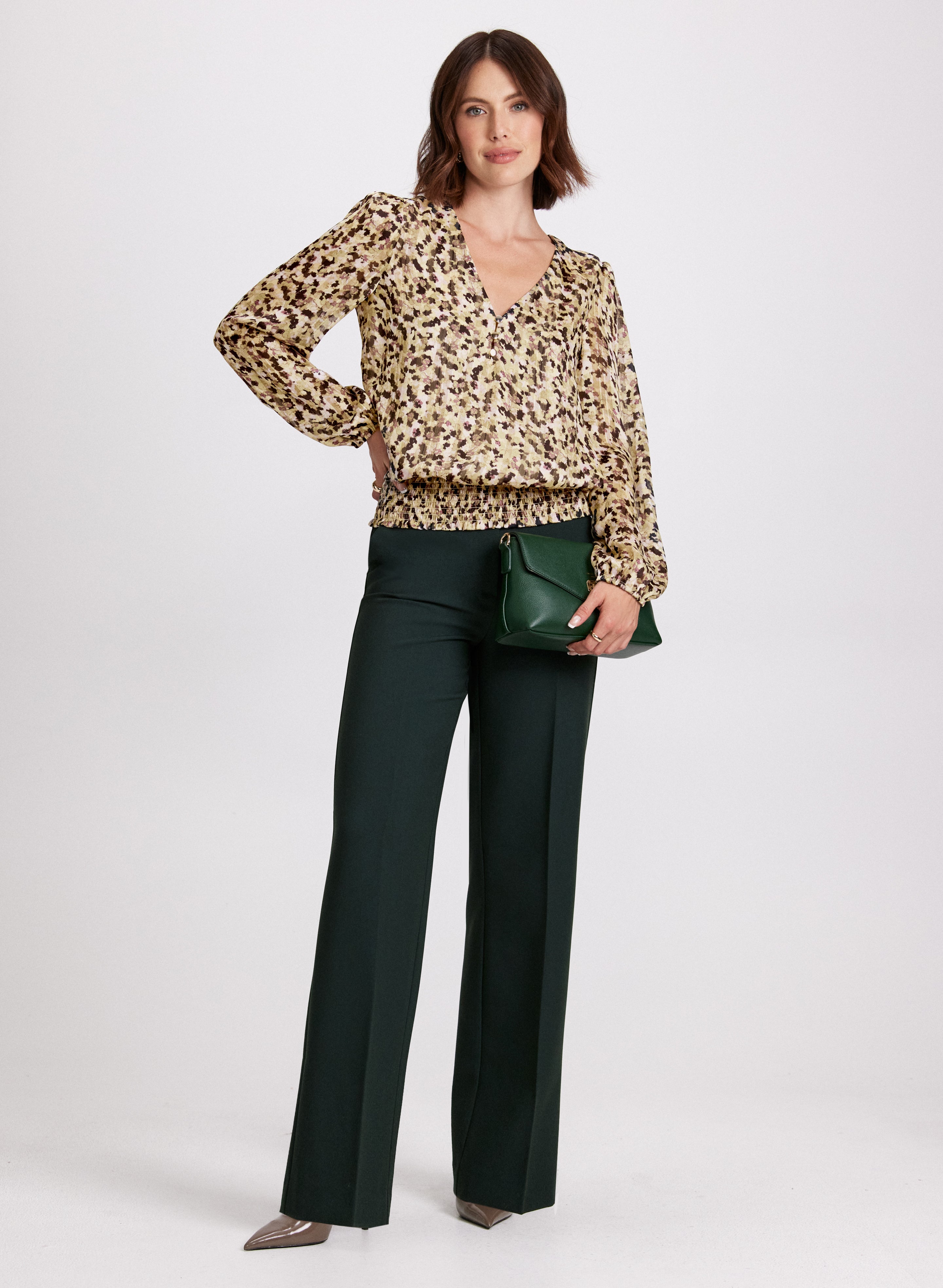Abstract Print Blouse & Olivia Wide Leg Pants Set - Stylish Women's Casual Outfit for Work, Date Night & Spring Fashion | Trendy Two Piece Matching Set