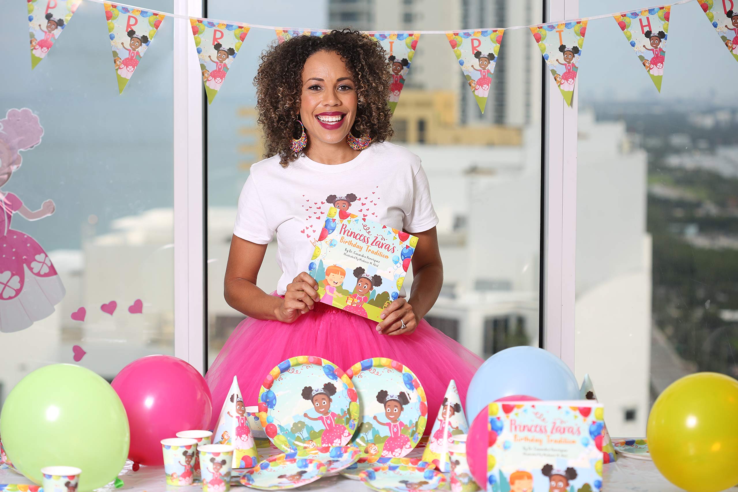 Princess Zara & Ziggy Birthday Party Supplies Set - 16-Piece Tableware Kit with Disposable Plates, Cups, Napkins, Tablecloth, Banner & Bonus Balloons - Perfect for Princess Themed Birthday Celebrations & Kids' Parties