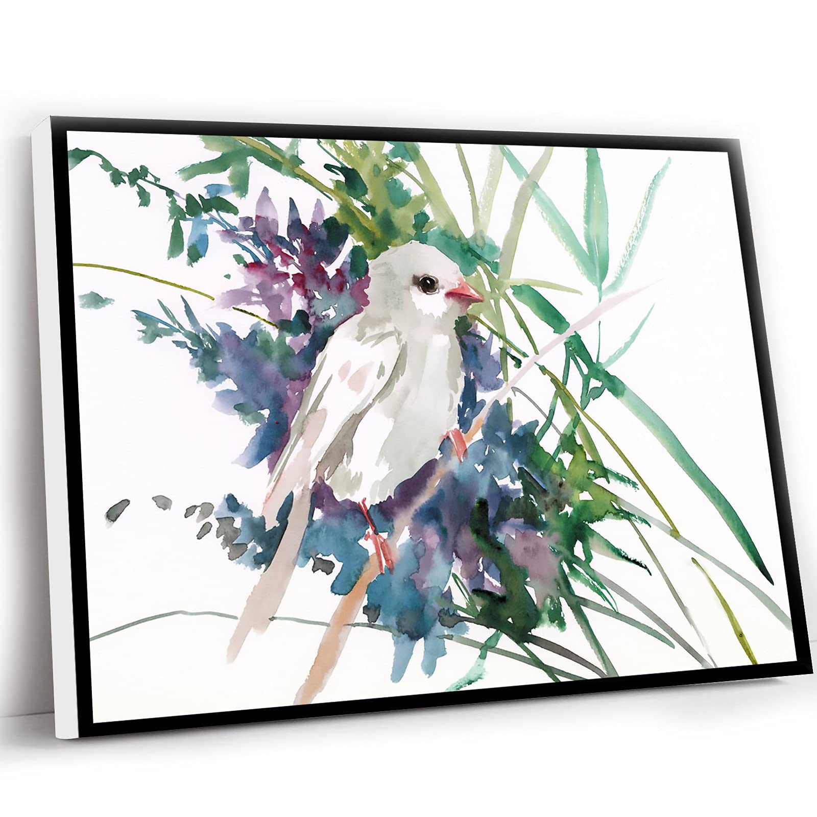 Trendy Bedroom Wall Art Decor - 16x24 Inch Framed Canary Bird & Flowers Watercolor Canvas Painting for Living Room, Nursery & Home Decor | Perfect for Housewarming Gifts & Modern Interior Design
