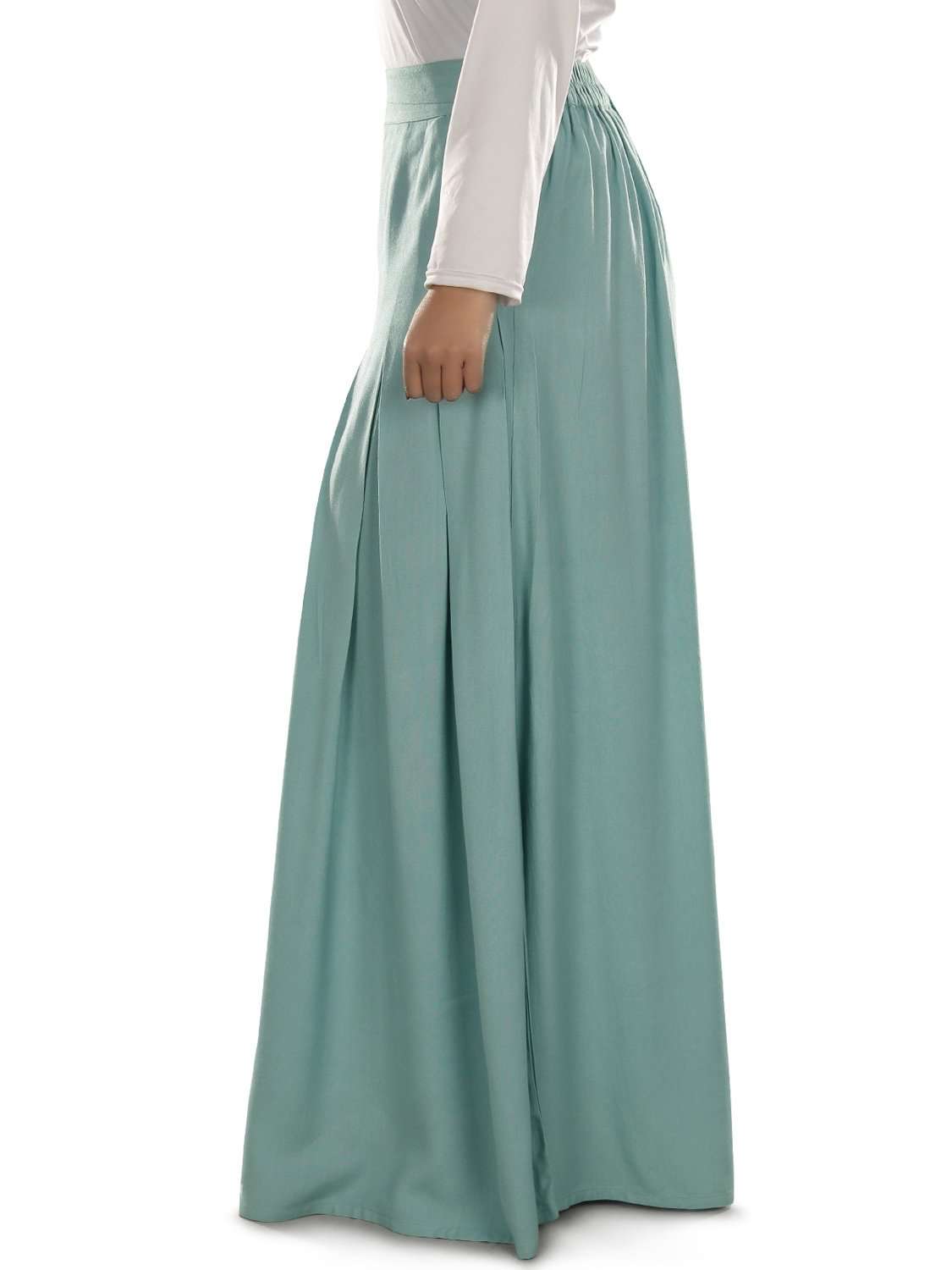 Manha Blue Rayon Skirt for Women - Flowy Midi Skirt with Elastic Waist | Perfect for Summer Outfits, Beach Vacations & Casual Wear