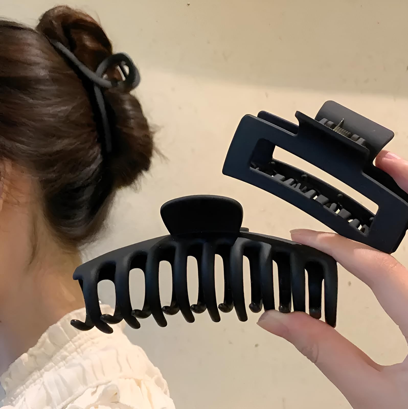 PACTIV Matte Black Hair Claw Clips - Korean Style Simple Hair Clips, Non-Slip Hair Accessories for Women (Pack of 3) | Perfect for Work, Gym, and Everyday Hairstyles