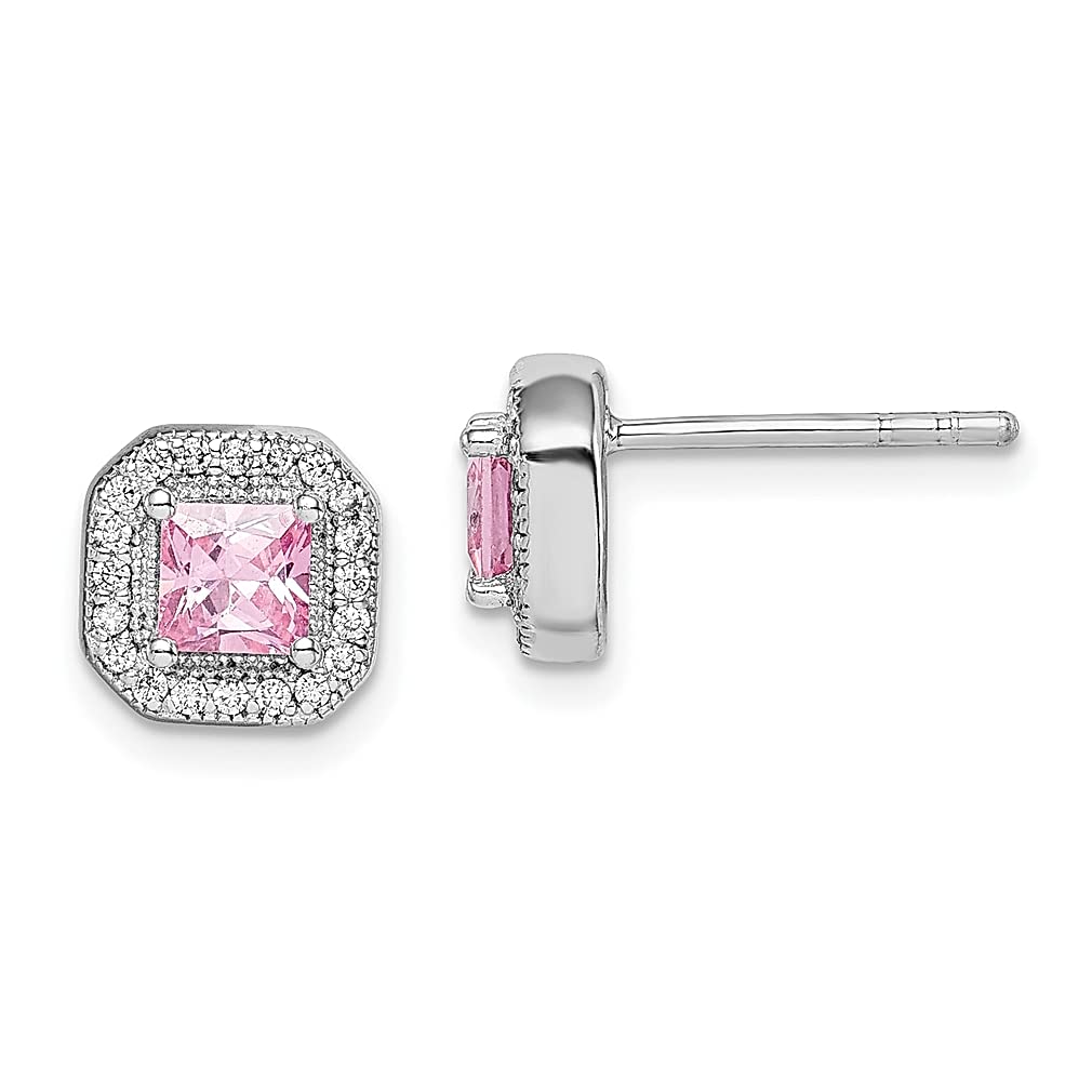 925 Sterling Silver Square Pink Cubic Zirconia Stud Earrings for Women | Elegant CZ Clear Post Earrings | Fine Jewelry Gift for Her | Perfect for Parties, Weddings & Everyday Wear