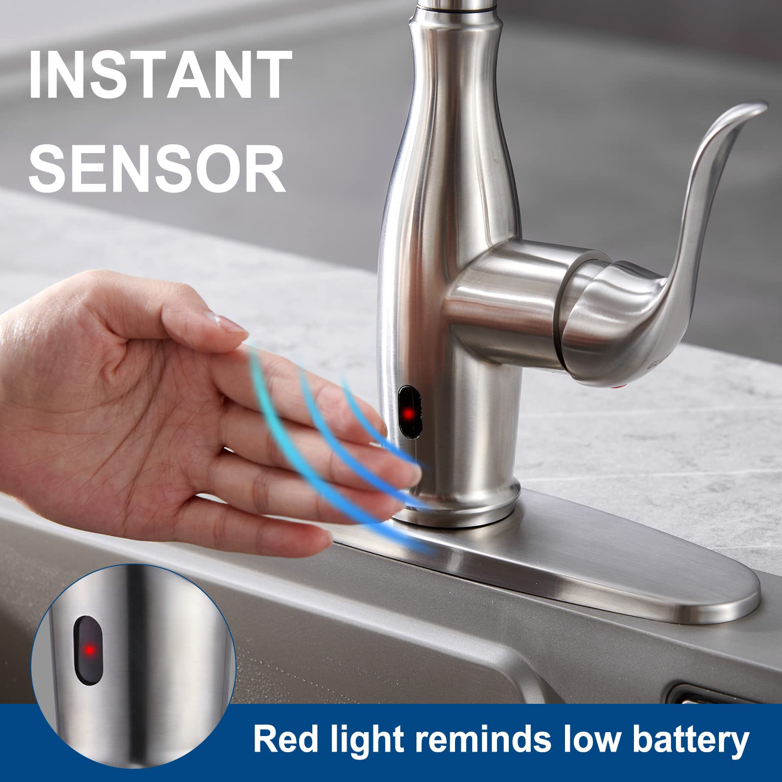 Hands-Free Kitchen Faucet with Motion Sensor - Pull Down Sprayer, Stainless Steel Finish for Modern Kitchens