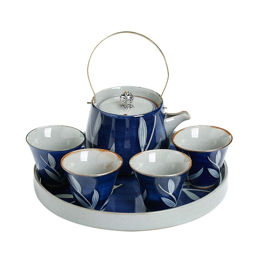 Premium Blue and White Porcelain Tea Set - Japanese Style Teapot with Handle & Matching Coffee Cups - Elegant Home Decor Gift for Tea Lovers | Perfect for Afternoon Tea, Housewarming Gifts & Asian-Inspired Home Decor (Blue, One Size)