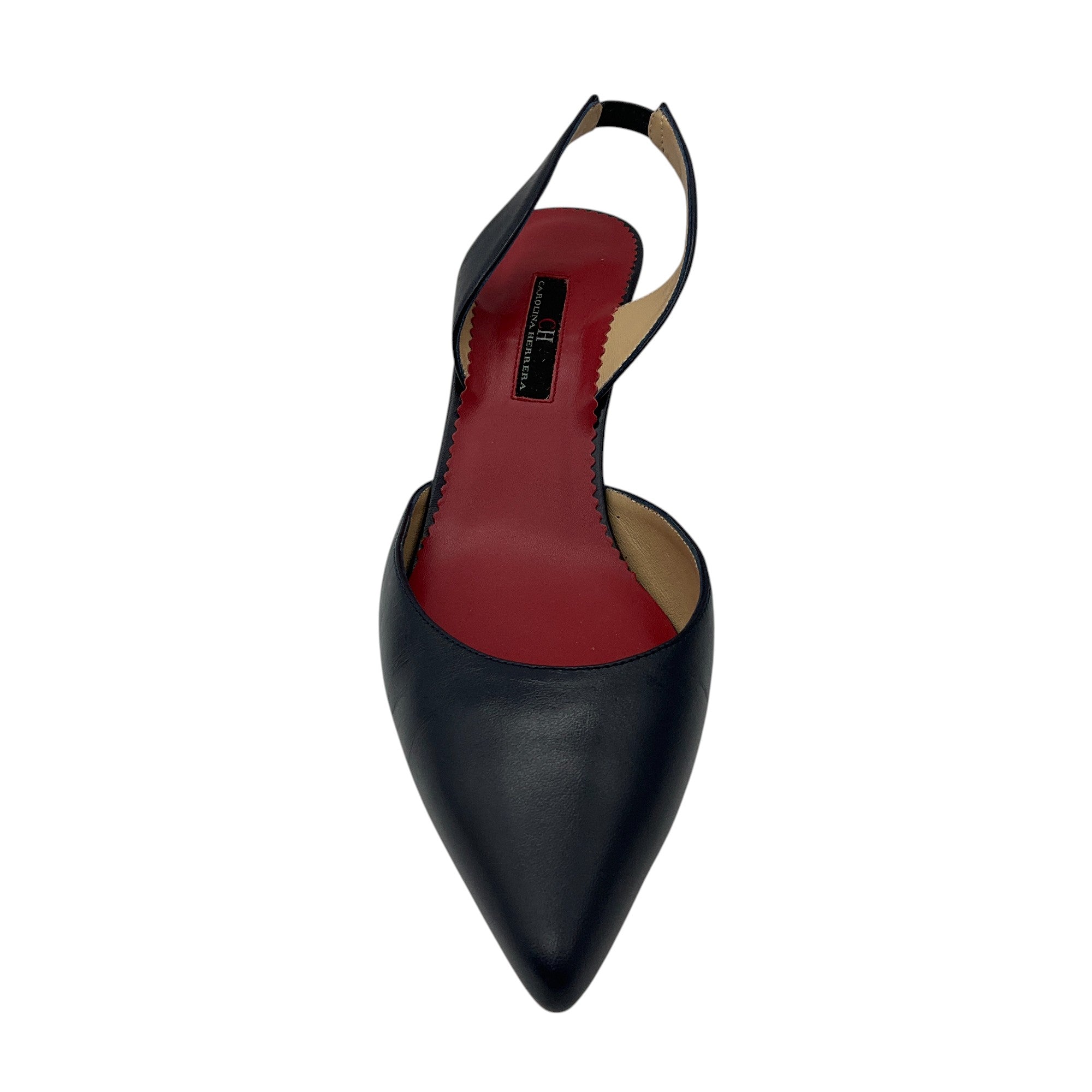 Carolina Herrera Navy Blue Leather Slingback Pumps for Women | Elegant High Heel Dress Shoes for Office, Party & Evening Wear