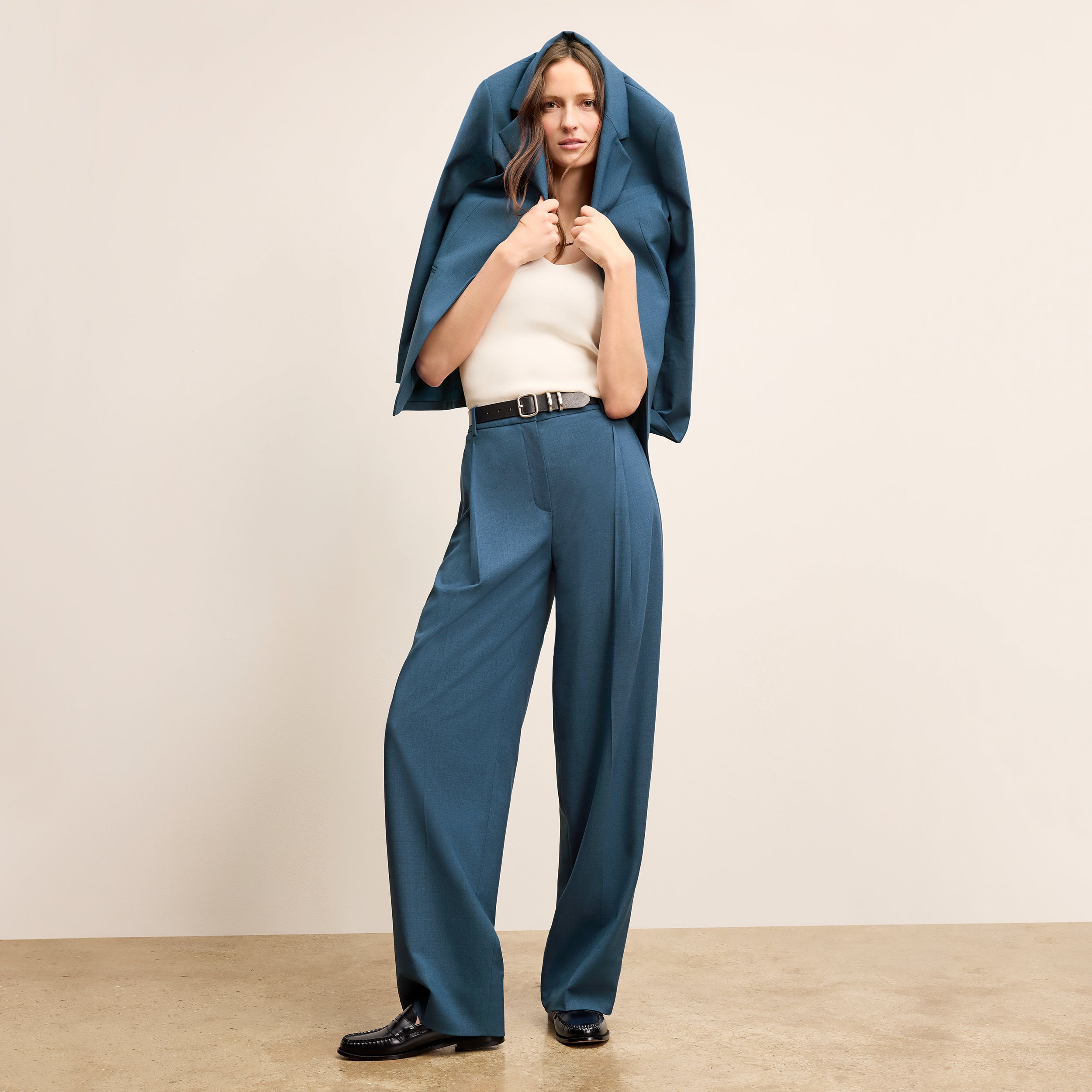 Rina Sculptural Pant - Washable Wool Twill Pants for Women | Bluebell | Perfect for Office Wear & Casual Outfits