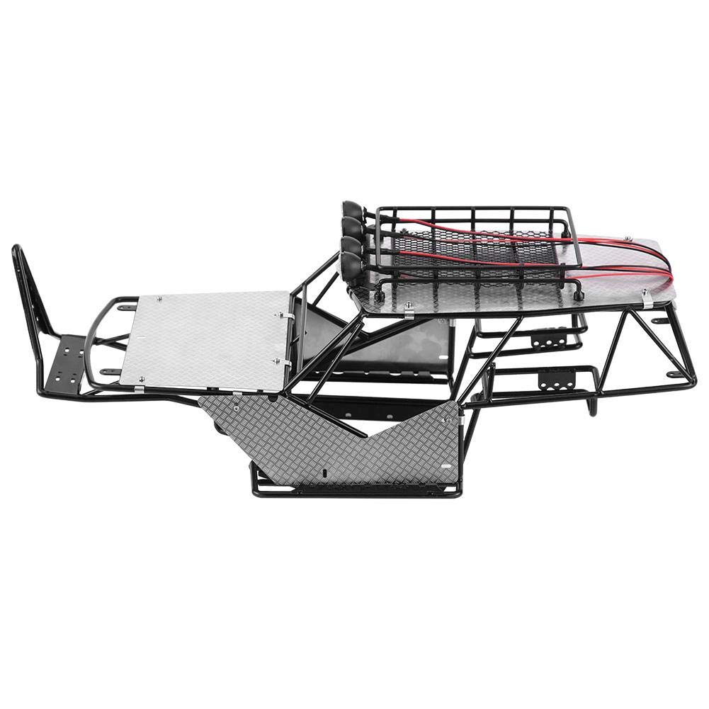 High-Quality Metal RC Car Frame with Guard Plate, Roof Rack & LED Lights - Durable Off-Road Vehicle Chassis for Crawler, Rock Racing & Trail Adventures