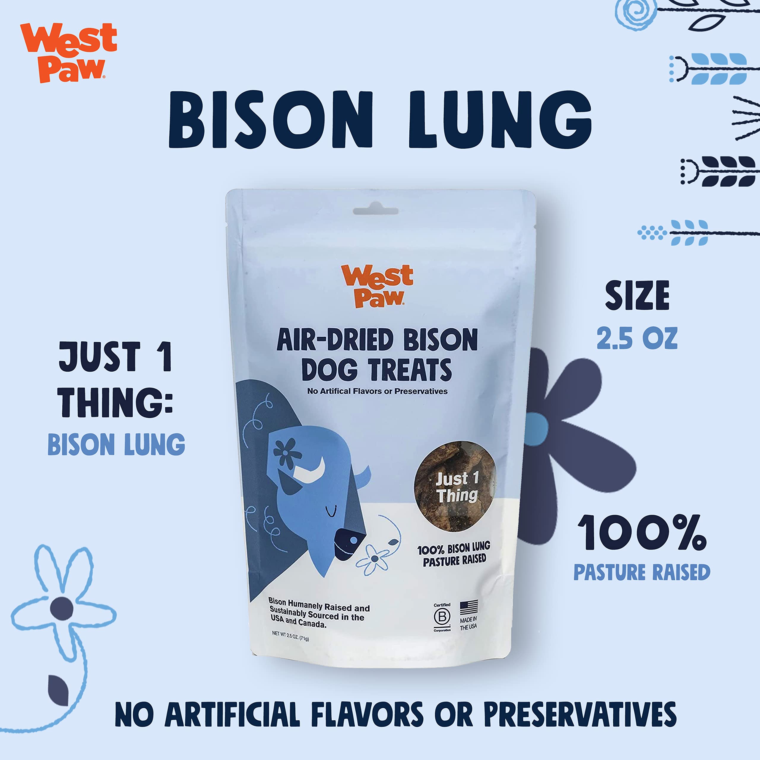 Premium WEST PAW Air Dried Bison Lung Dog Treats with Zogoflex Tux Treat Dispensing Chew Toy Bundle - Natural Farm Fresh Bison Lung Snacks & Interactive Enrichment Toy for Dogs - Holds Kibble & Treats - Perfect for Training, Playtime & Mental Stimulation