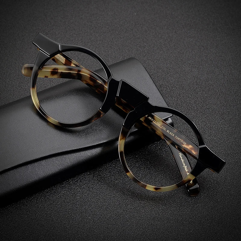 Black Unisex Full Rim Acetate Round Eyeglasses 1465 - Stylish & Comfortable Glasses for Men & Women - Perfect for Reading, Work, and Everyday Wear