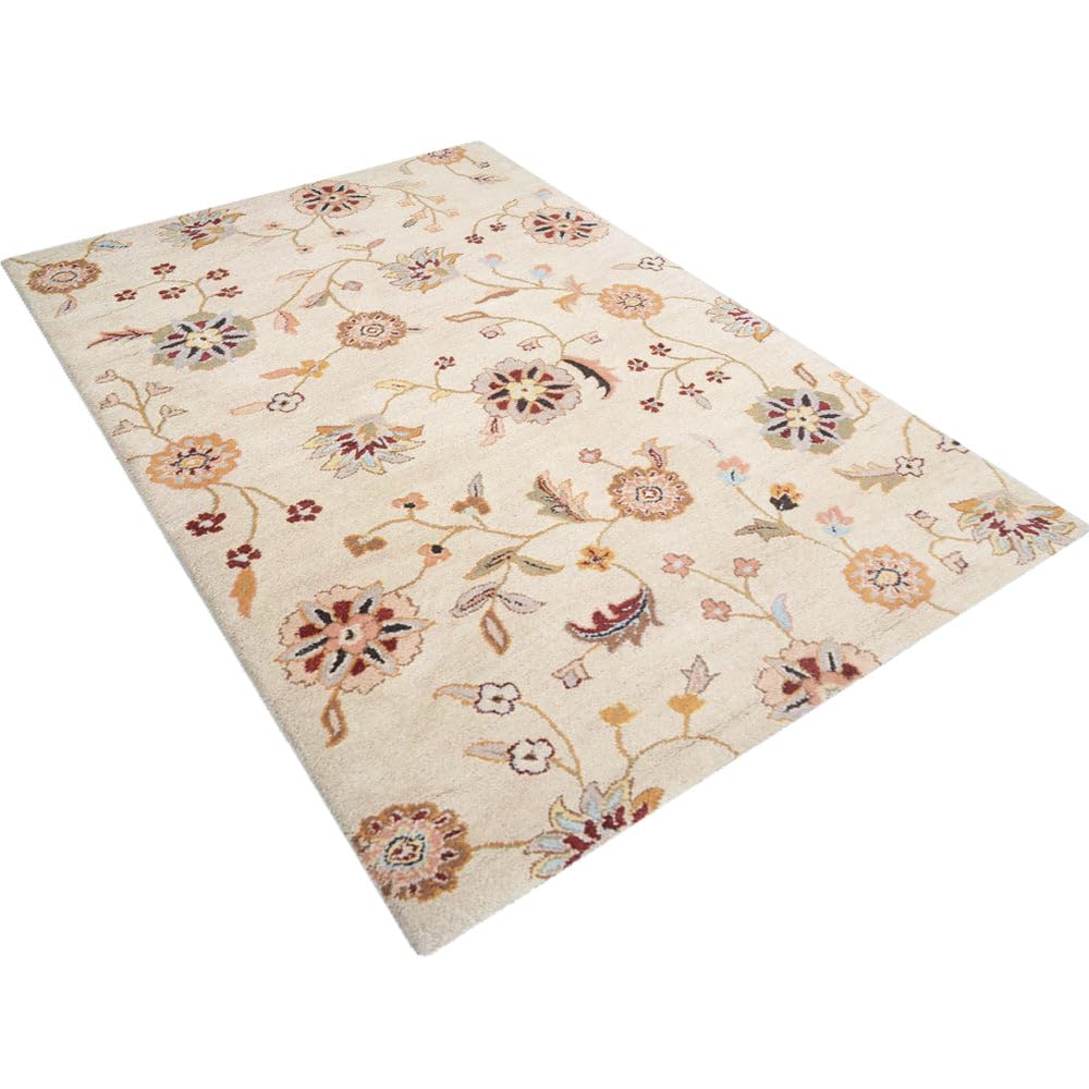 Hand Tufted Eco-Friendly Wool Area Rugs 8'x11' - Modern Floral Cream Rectangle High Pile Thick Non-Slip Handmade Rug for Living Room, Bedroom, Dining Room & Office | Soft & Durable Home Decor (K00708)
