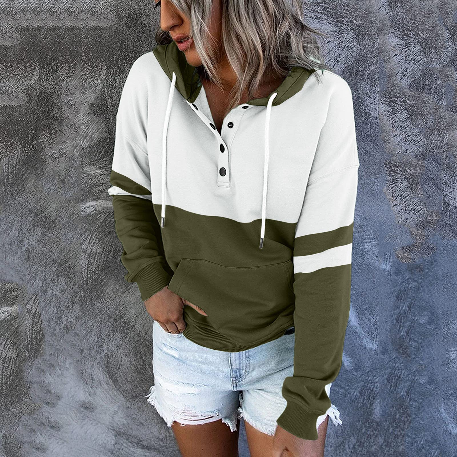 Women's Casual Hooded Sweatshirt - Long Sleeve Pullover Hoodie with Drawstring & Pocket | Cozy Fall Crewneck Sweater | Perfect for Outdoor Activities, Lounge Wear & Street Fashion (Green)