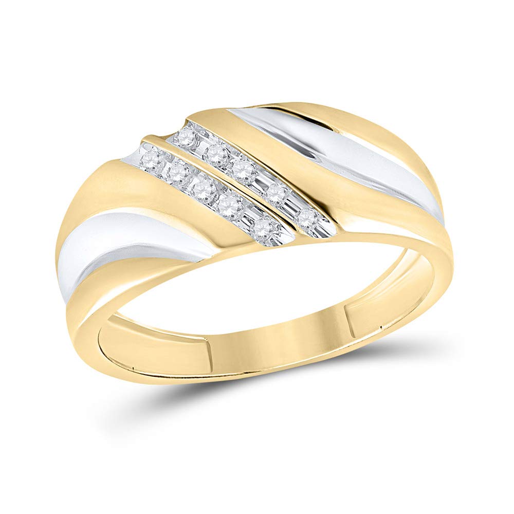 10K Yellow Gold Men's Round Diamond Two-Tone Wedding Anniversary Band Ring - 1/8 Cttw - Perfect for Grooms, Engagements & Special Occasions
