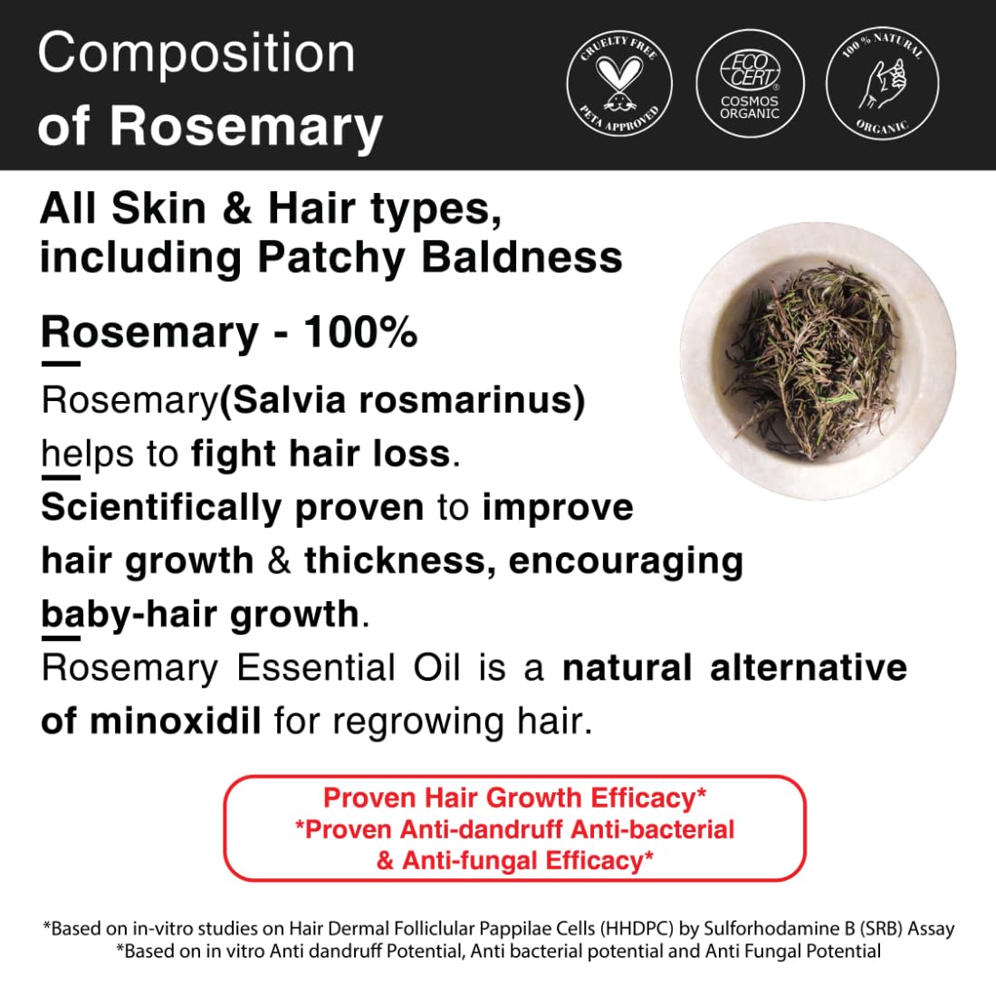 Organic Rosemary & Castor Oil for Hair Growth & Skin Care - 100% Pure Natural Ecocert Certified Essential Oil (2 Pack, 240ml) - Promotes Thicker Hair & Hydrates Dry Skin for Men & Women
