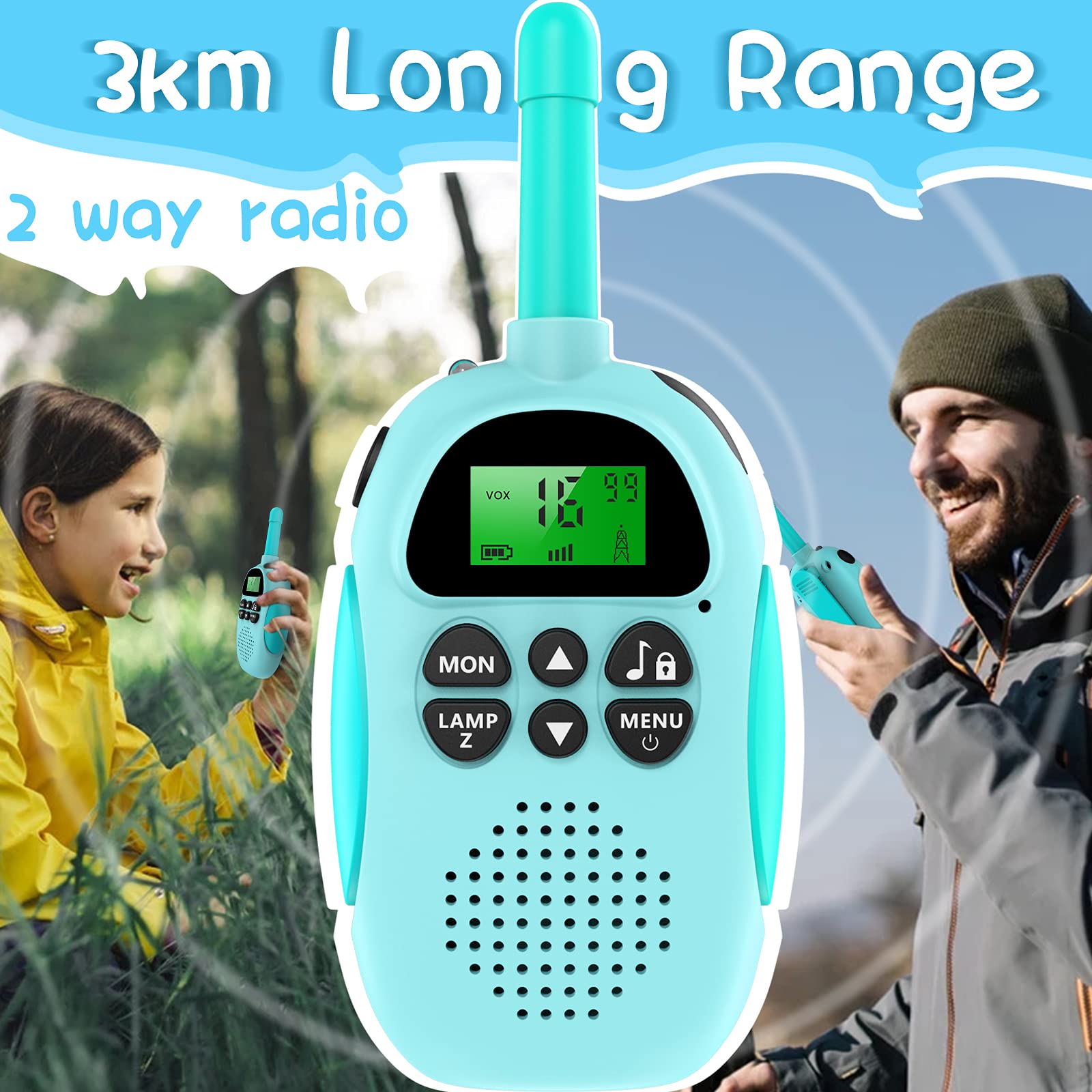 Ushining Kids Walkie Talkies, Rechargeable VOX Walkie Talkies for Children with LCD Backlit Flashlight, 3KM Range for Outdoor Adventures, Camping, Hiking - Perfect Christmas Gift for Boys & Girls