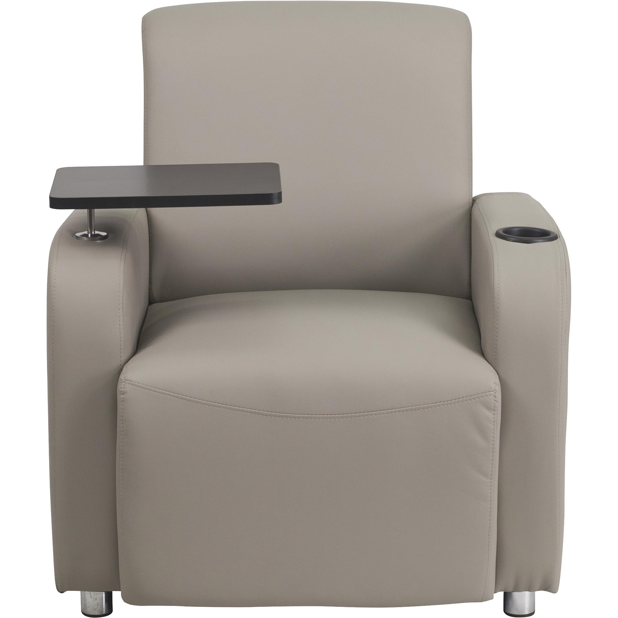 Flash Furniture George LeatherSoft Guest Chair with Tablet Arm & Cup Holder - Ergonomic Office Chair for Waiting Rooms, Reception Areas & Conference Rooms - Comfortable Gray Upholstered Chair for Professionals & Visitors