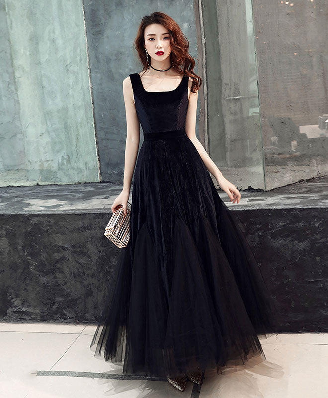 Elegant Black Tulle Prom Dress with Velvet Accents - Formal Evening Gown for Homecoming, Quinceañera & Special Occasions