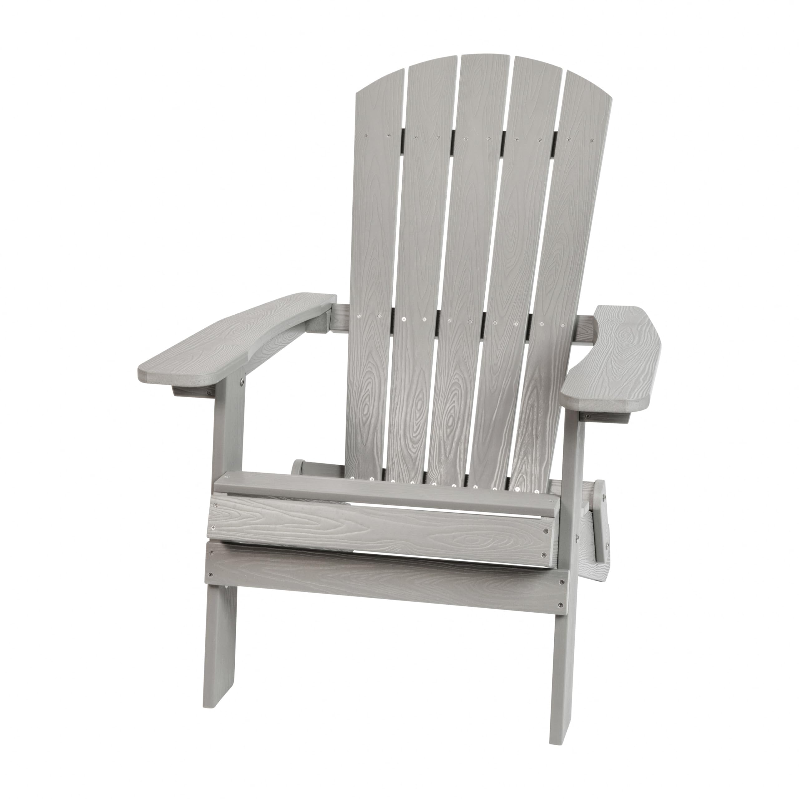 EMMA + OLIVER All-Weather Poly Resin Folding Adirondack Chair in Gray - Outdoor Patio Furniture for Garden, Poolside, Deck, and Backyard Relaxation