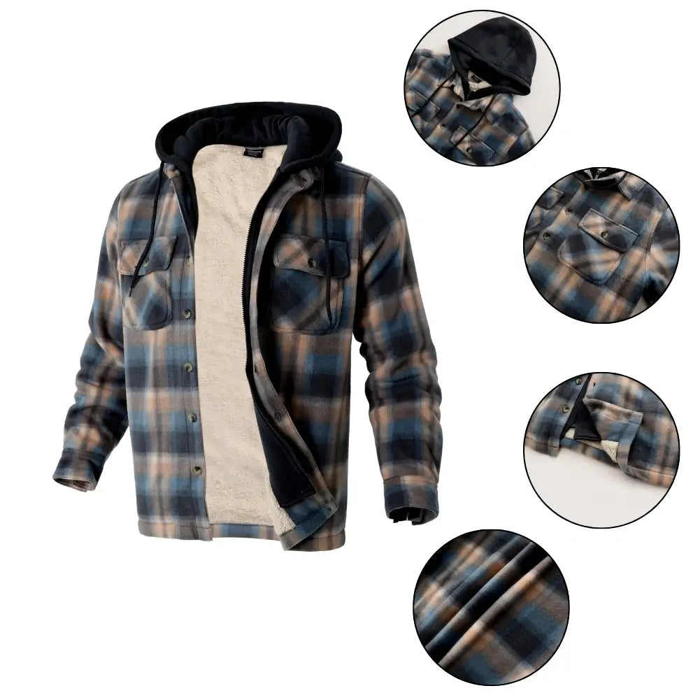 Men's Warm Plaid Berber Fleece Lined Jacket - Winter Outdoor Casual Coat for Hiking, Camping & Daily Wear