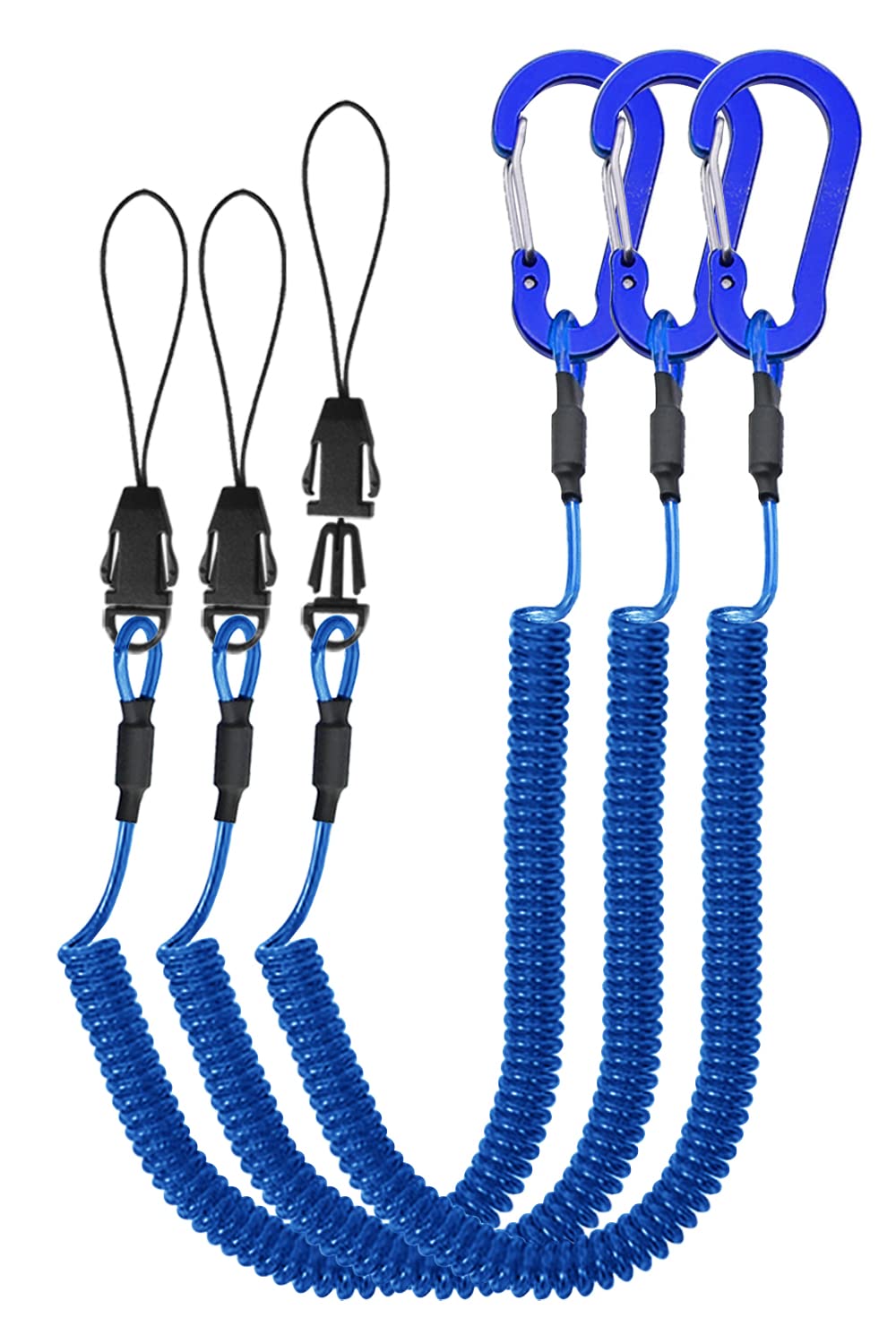 Quick Release Coil Lanyards 6pcs - Blue & Black for ID Badges & Keys