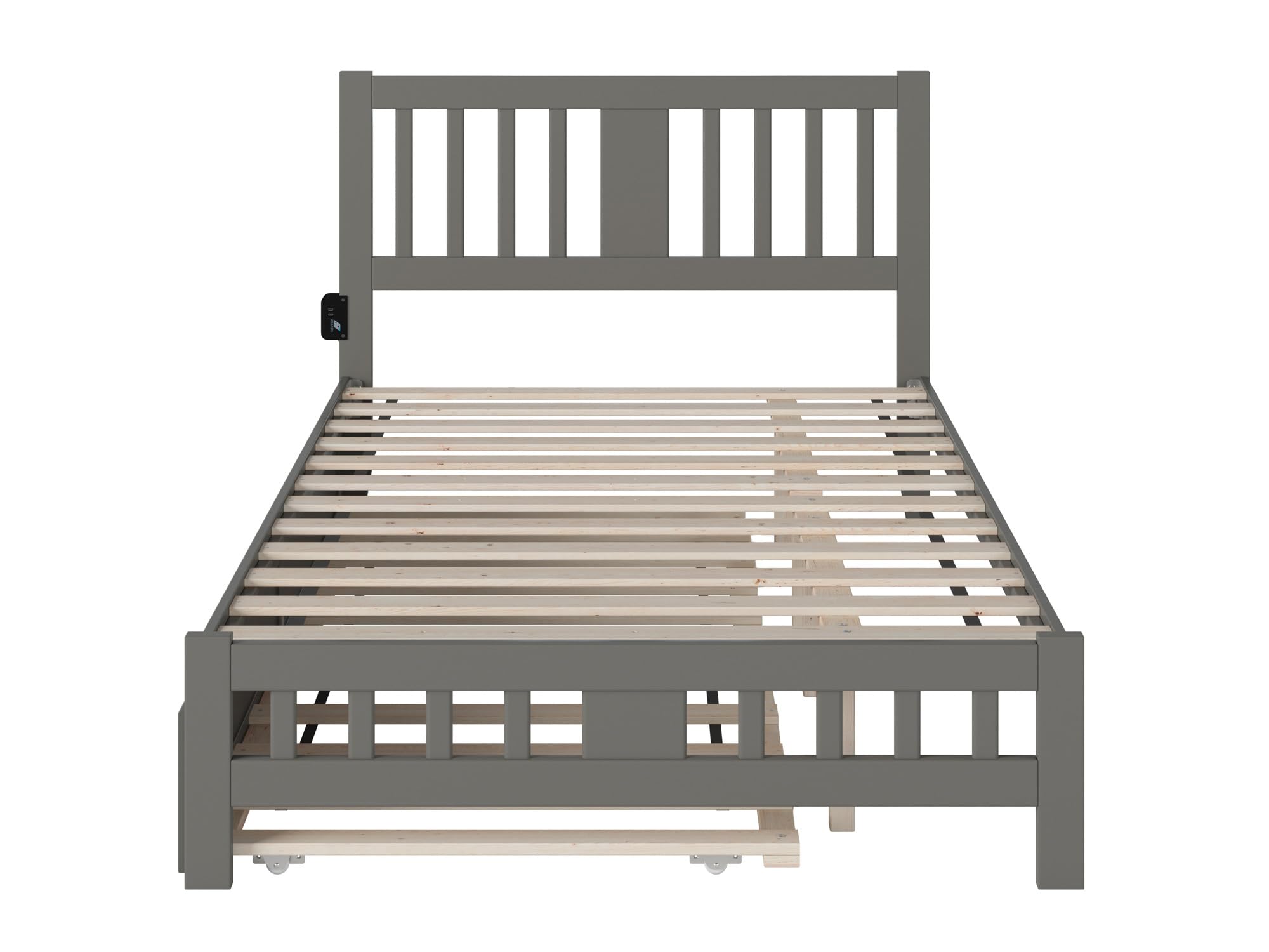 AFI Tahoe Full Size Platform Bed with Footboard & Twin Trundle in Grey - Modern Wooden Bed Frame for Guest Room, Kids Room or Small Space - Perfect for Sleepovers and Space Saving Solutions