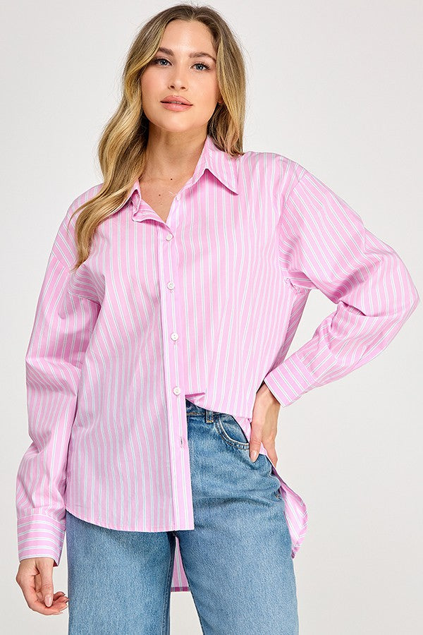 Stylish Striped Oversize Shirt for Women - Trendy Loose Fit Long Sleeve Blouse - Perfect for Casual Outfits, Layering & Streetwear Fashion