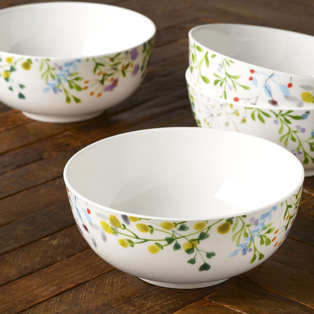 Tivoli Garden Set of 4 Soup and Cereal Bowls - Elegant Porcelain Bowls for Soup, Cereal, Salad, Dessert - Perfect for Dining, Entertaining, and Everyday Use