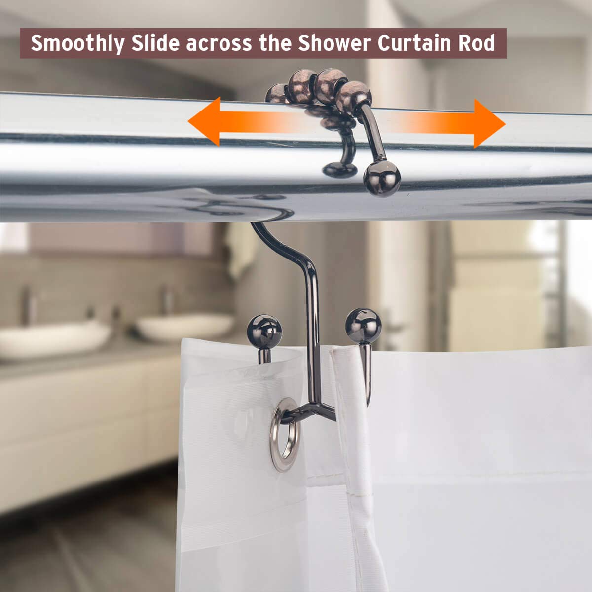 Rust-Resistant Bronze Shower Curtain Hooks - 12 Pack Metal Double Glide Roller Rings for Bathroom Curtain Rods | Durable & Smooth Sliding for Daily Shower Use