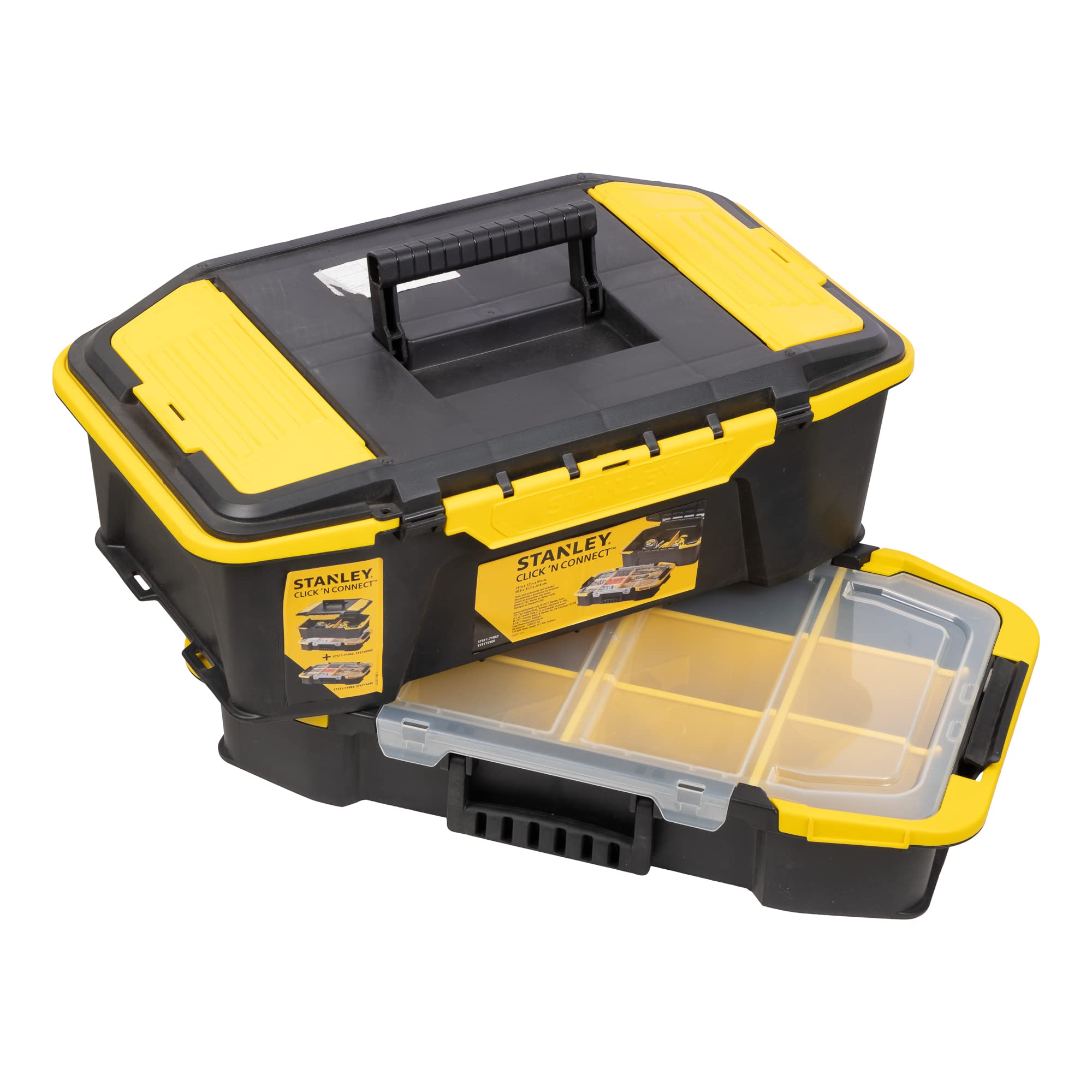 Stanley STST1-71962 Click+Connect Tool Box with Organizer - Durable Black/Yellow Tool Storage for Home, Garage & Worksite Organization