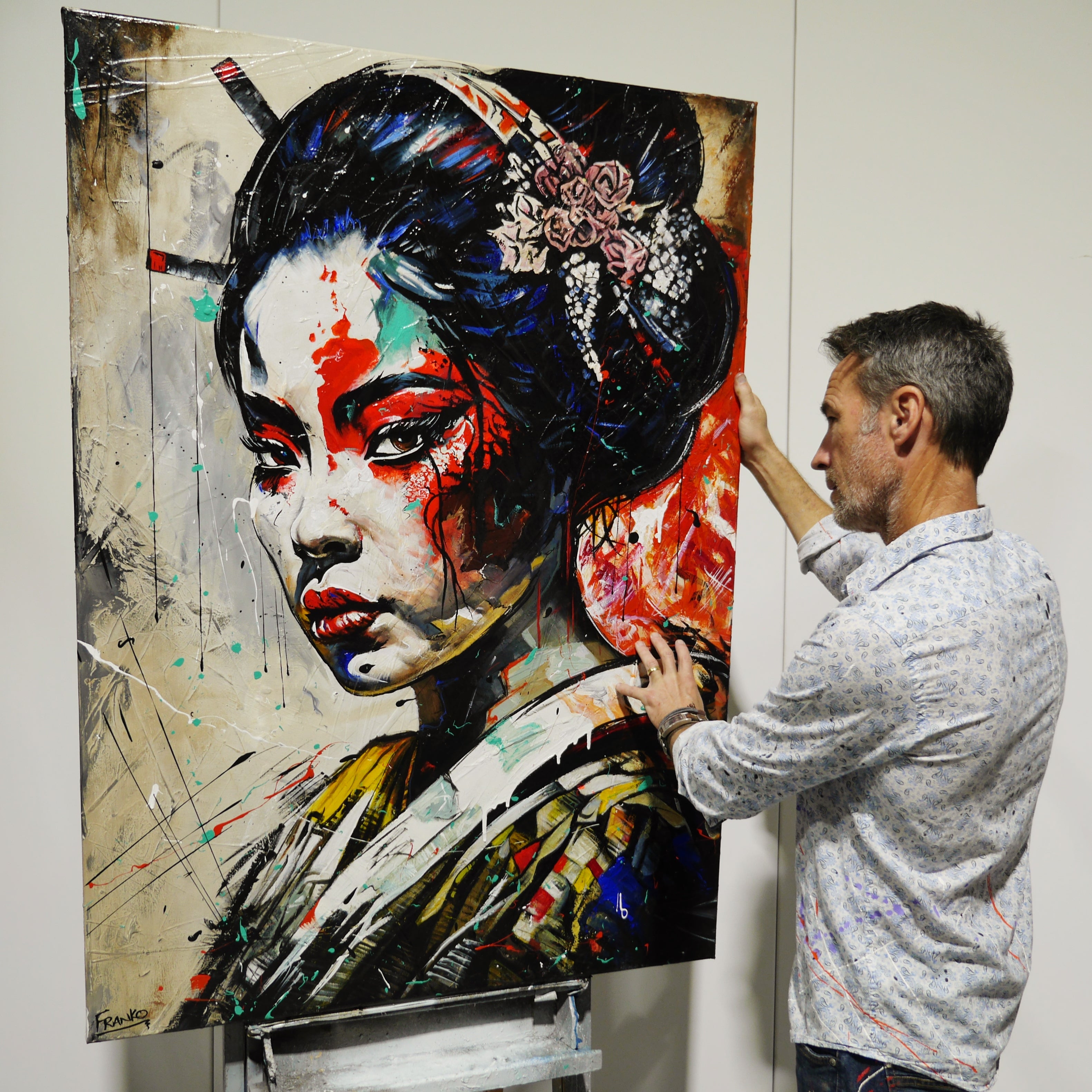 140cm x 100cm Framed Mulan Warrior Abstract Realism Art Painting - Acrylic Textured Varnished Canvas in Oak Frame - Perfect for Living Room, Bedroom or Office Wall Decor