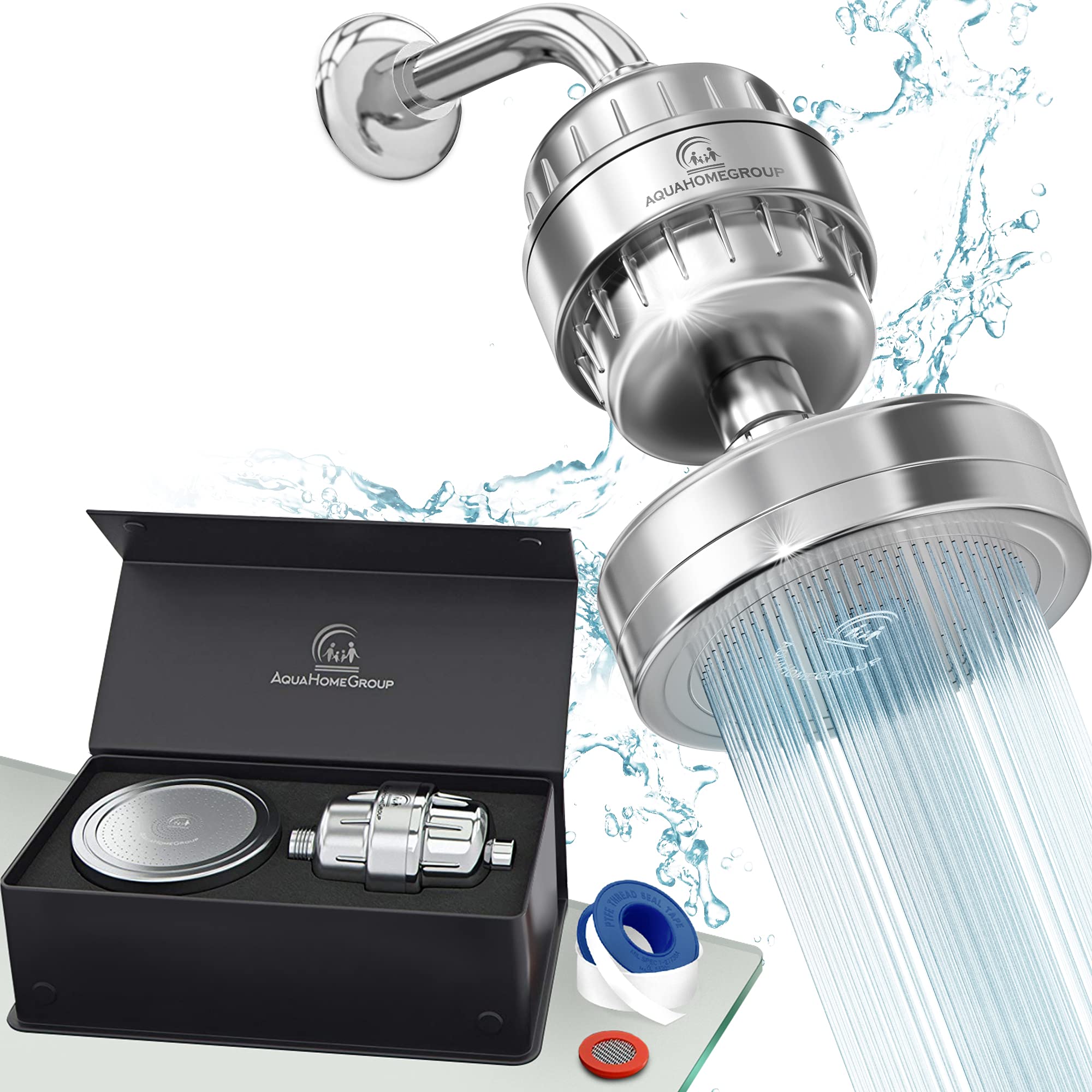 AquaHomeGroup 15-Stage Luxury Filtered Shower Head Set - Hard Water Shower Filter Removes Chlorine, Heavy Metals & Impurities - High Output Showerhead for Soft Skin & Healthy Hair - Perfect for Dry Skin, Eczema & Sensitive Scalp Care