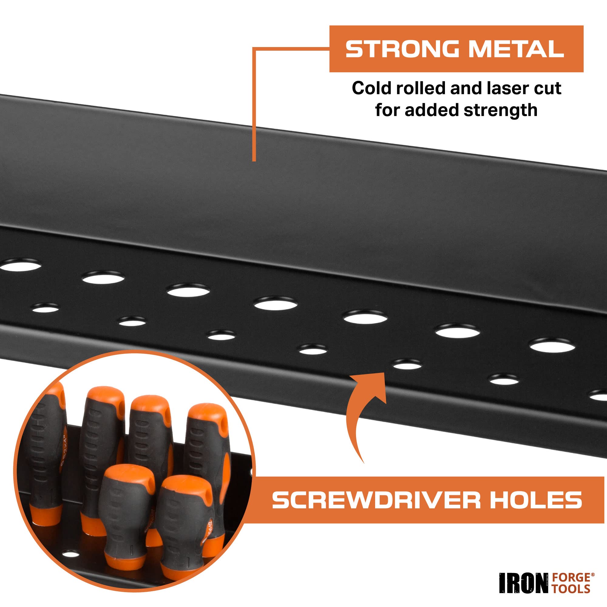 Iron Forge Tools Metal Hand Tool Organizer - Wall Mounted Hammer, Pliers & Screwdriver Storage Rack for Workshop, Garage & DIY Projects - Durable Shop Tool Holder for Easy Organization