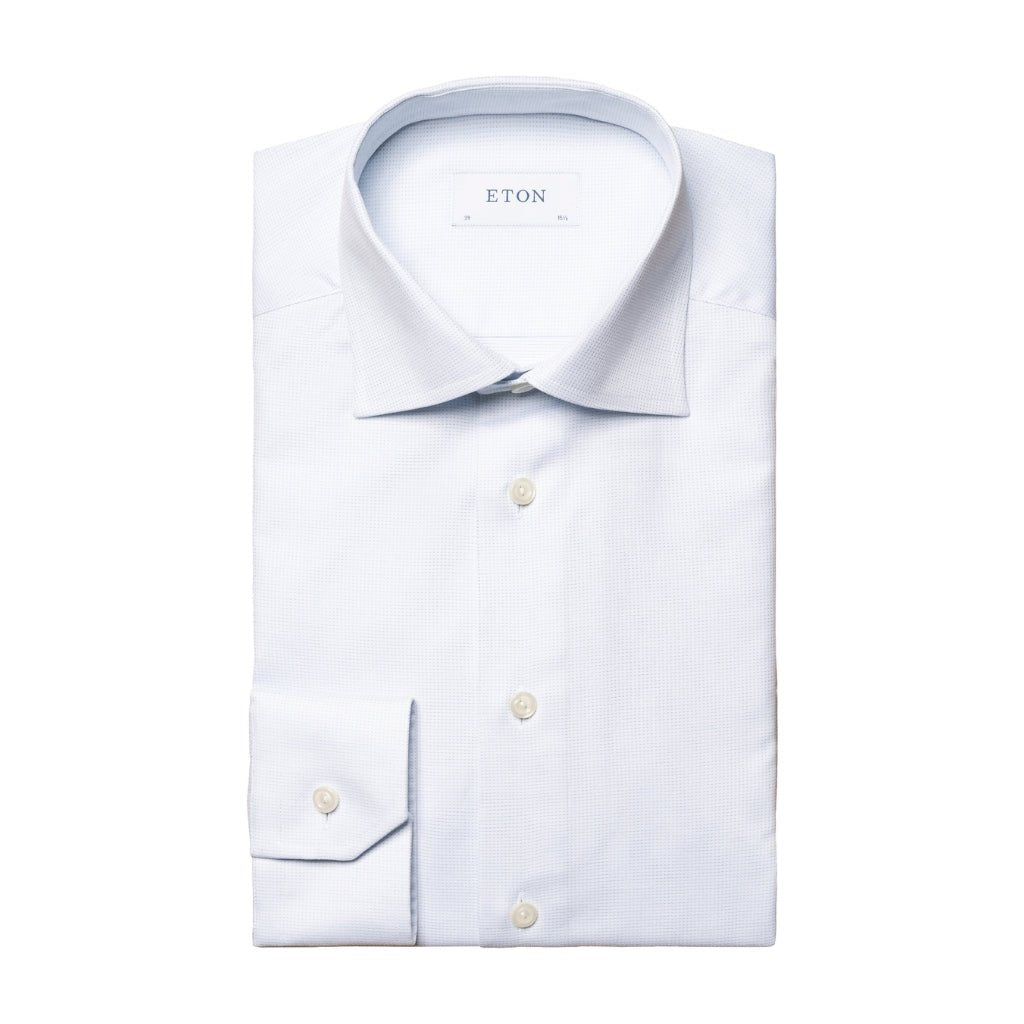 ETON Men's Contemporary Fit Pin Dot Single Cuff Signature Twill Dress Shirt - Light Blue | Business Casual & Office Wear | Formal Attire & Special Occasions