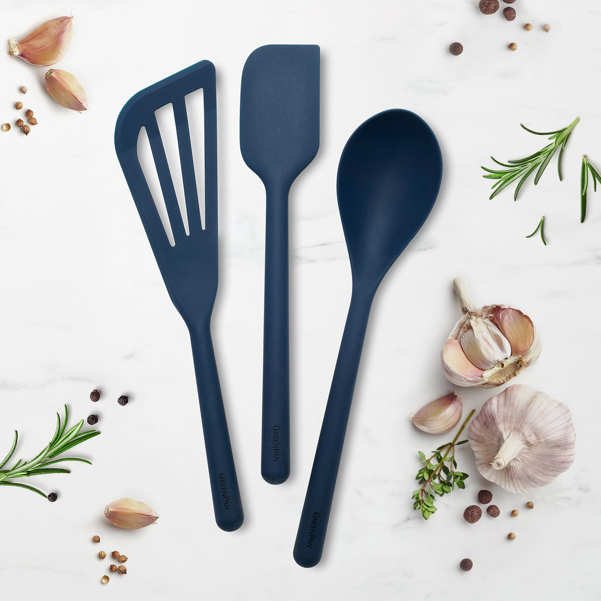 Premium Platinum Silicone 3-Piece Kitchen Utensil Set - Heat Resistant, Non-Stick, BPA Free (Navy Blue) - Perfect for Cooking, Baking & Serving - Ideal for Non-Stick Pans & Everyday Kitchen Use