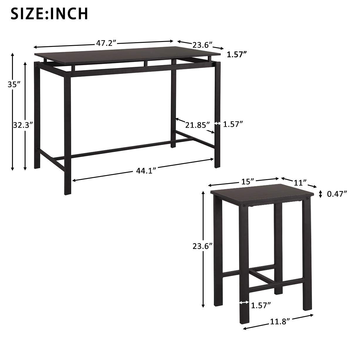 5-Piece Quartz Dining Table Set with Chairs - Modern Espresso Bar Height Table for Breakfast Nook, Kitchen, Mini Bar & Patio - Perfect for Small Space Dining & Entertaining